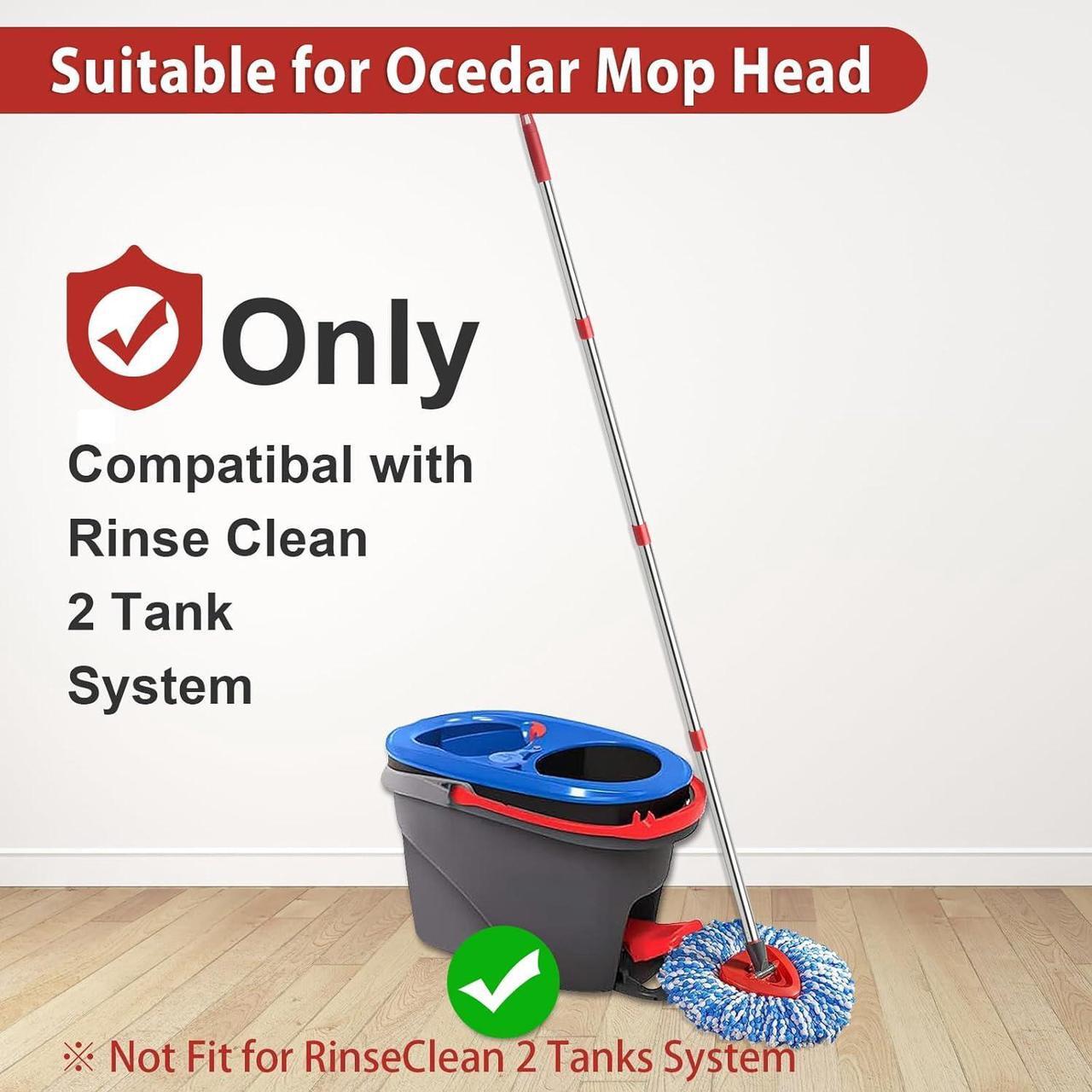 Alt view image 2 of 6 - 2 Spin Mop Head Replacement, 1 Base, 1 Mop Handle (30-58in) Combo Mop Set Compatible with OCedar EasyWring RinseClean Microfiber Mop (Blue (2-Tank System))
