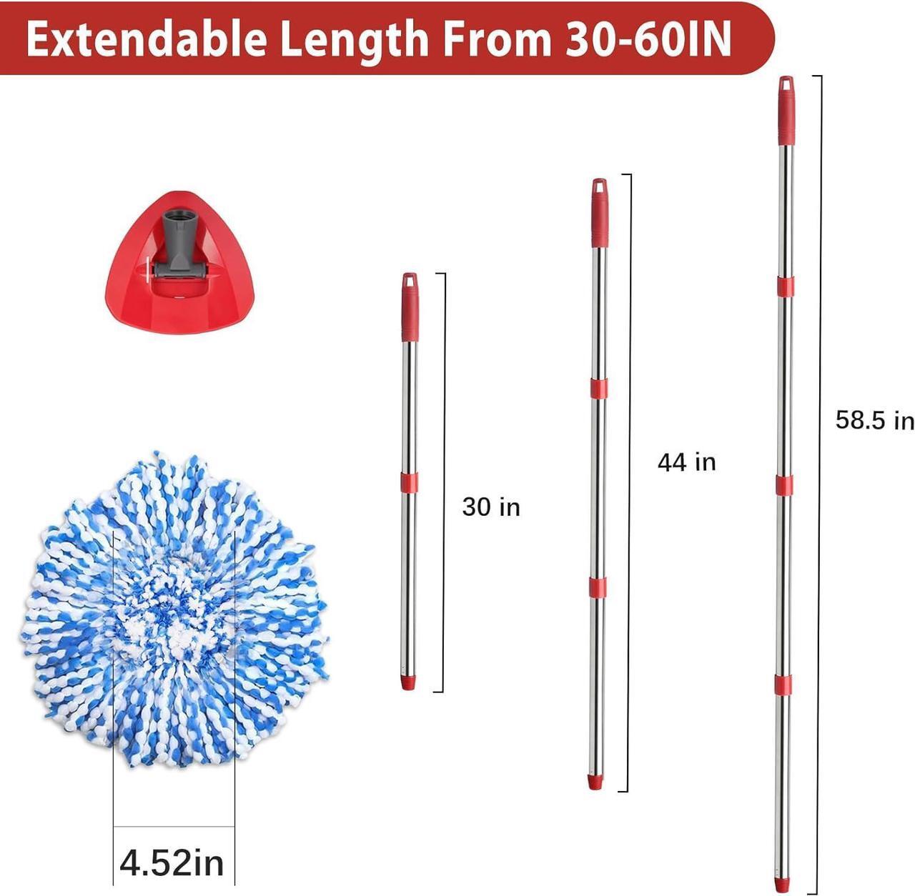 Alt view image 3 of 6 - 2 Spin Mop Head Replacement, 1 Base, 1 Mop Handle (30-58in) Combo Mop Set Compatible with OCedar EasyWring RinseClean Microfiber Mop (Blue (2-Tank System))