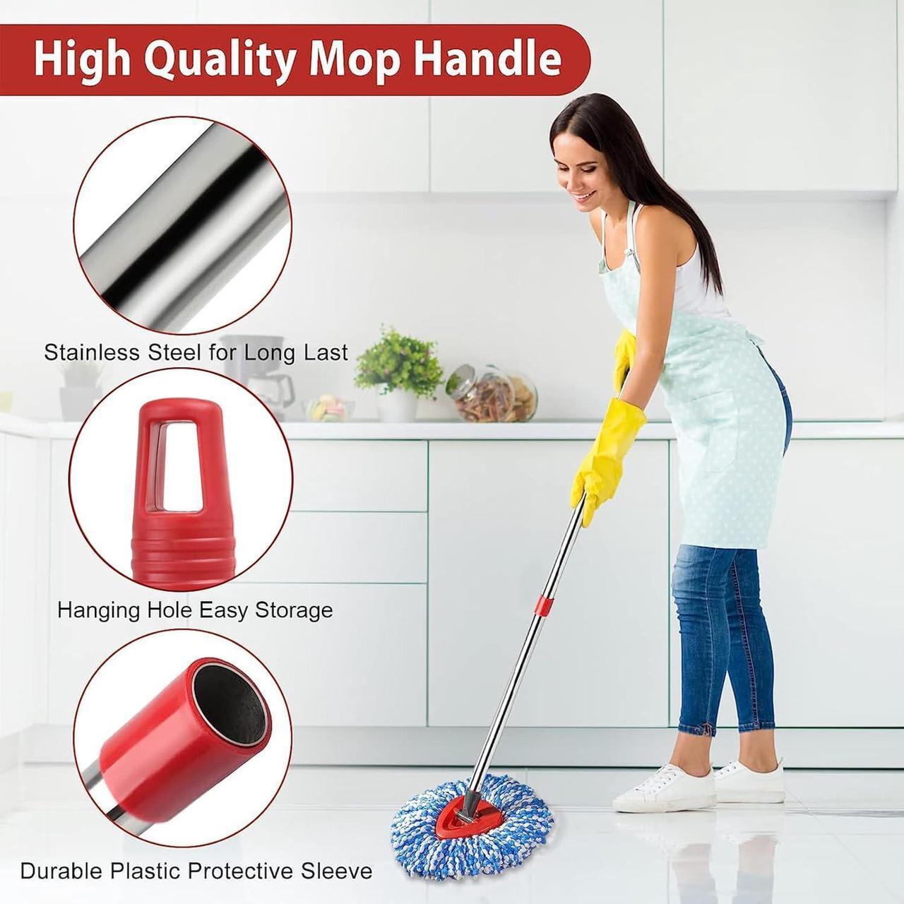 Alt view image 4 of 6 - 2 Spin Mop Head Replacement, 1 Base, 1 Mop Handle (30-58in) Combo Mop Set Compatible with OCedar EasyWring RinseClean Microfiber Mop (Blue (2-Tank System))