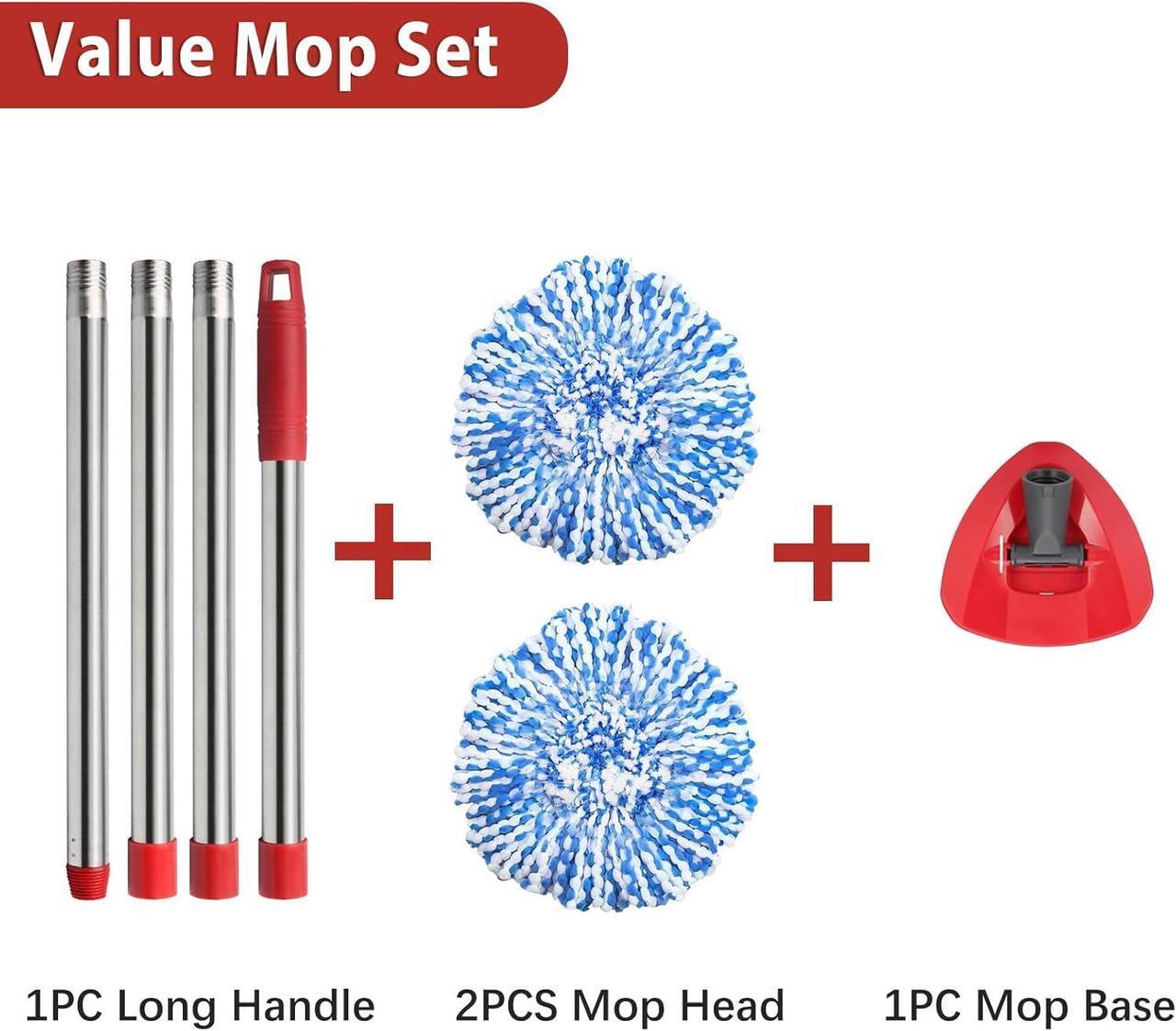 Alt view image 5 of 6 - 2 Spin Mop Head Replacement, 1 Base, 1 Mop Handle (30-58in) Combo Mop Set Compatible with OCedar EasyWring RinseClean Microfiber Mop (Blue (2-Tank System))