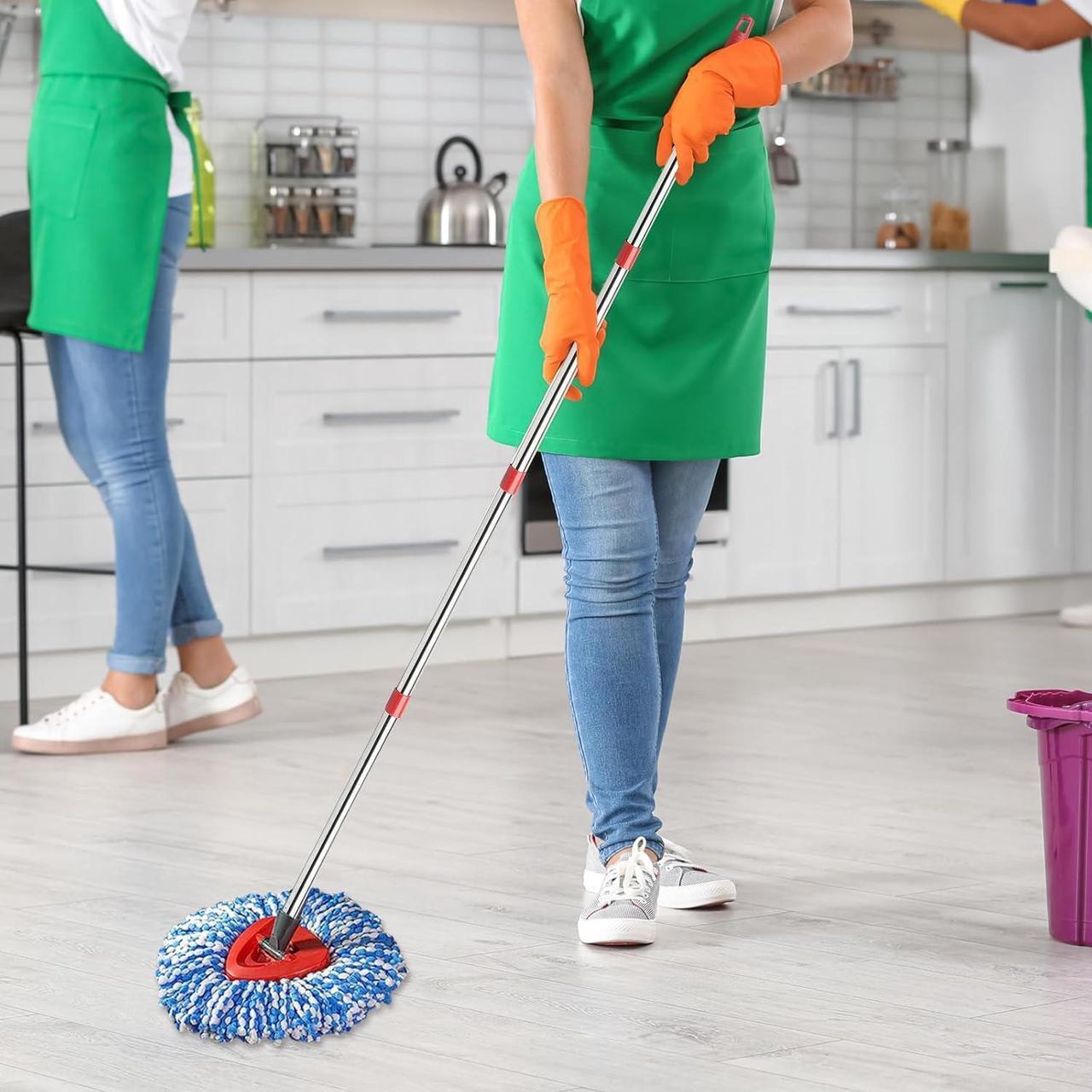 Alt view image 6 of 6 - 2 Spin Mop Head Replacement, 1 Base, 1 Mop Handle (30-58in) Combo Mop Set Compatible with OCedar EasyWring RinseClean Microfiber Mop (Blue (2-Tank System))