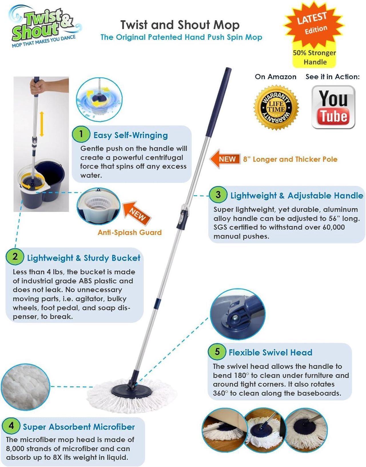 Alt view image 2 of 5 - Twist and Shout Mop - Award Winning Original Hand Push Spin Mop with 2 Microfiber Mopheads