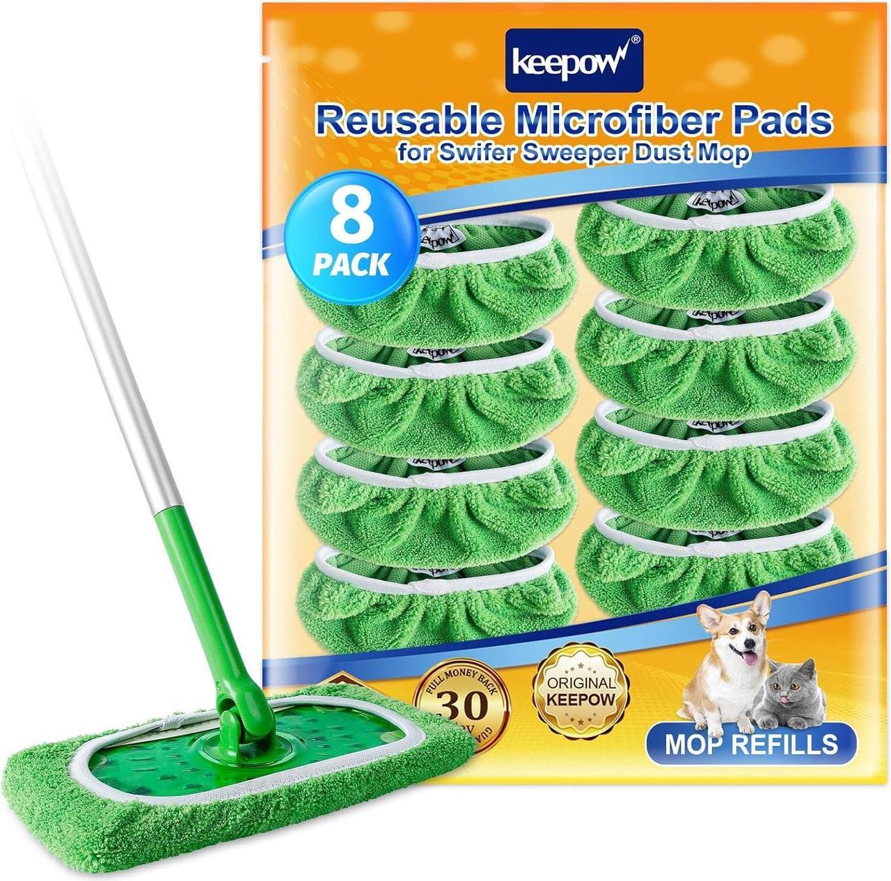 Main image of KEEPOW Reusable Wet Pads Compatible with Swiffer Sweeper Mop, Dry Sweeping Cloths, Washable Microfiber Wet Mopping Cloth Refills for Surface/Hardwood Floor Cleaning, 8 Pack (Mop is Not Included)