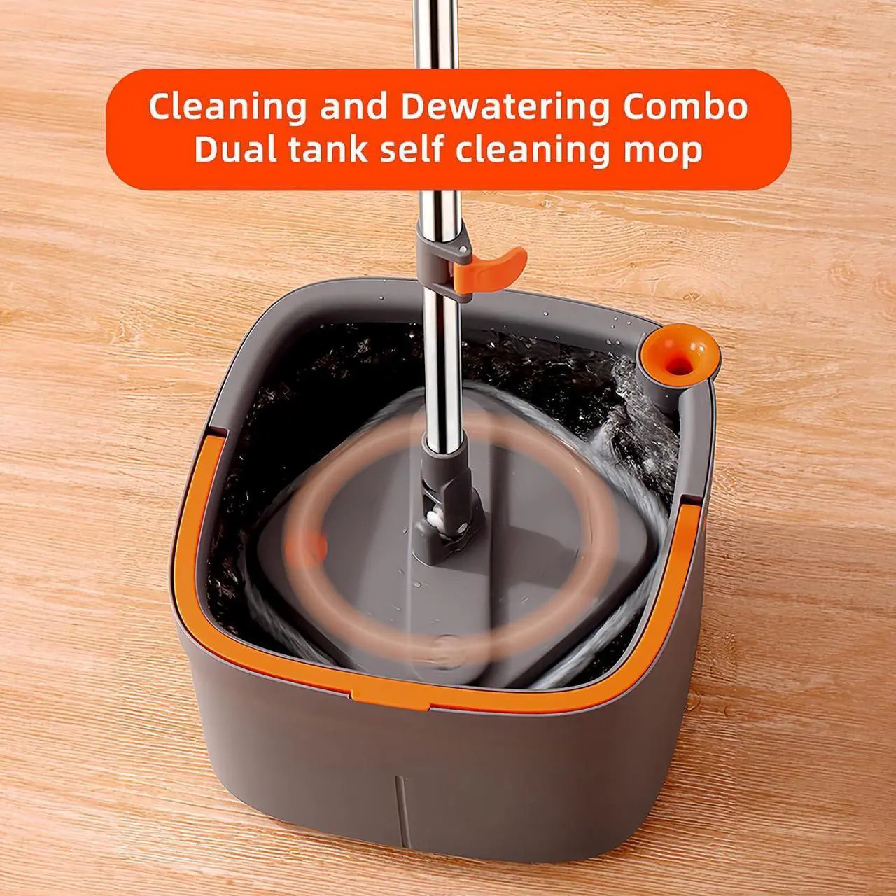 Alt view image 4 of 7 - KZKR Spin Square Mop M16 Square Spin Mop and Bucket Set, with Dirty/Clean Water Separation System, Self Rotating Mop-Head for Hardwood Tile Marble Floors (2 Pads)