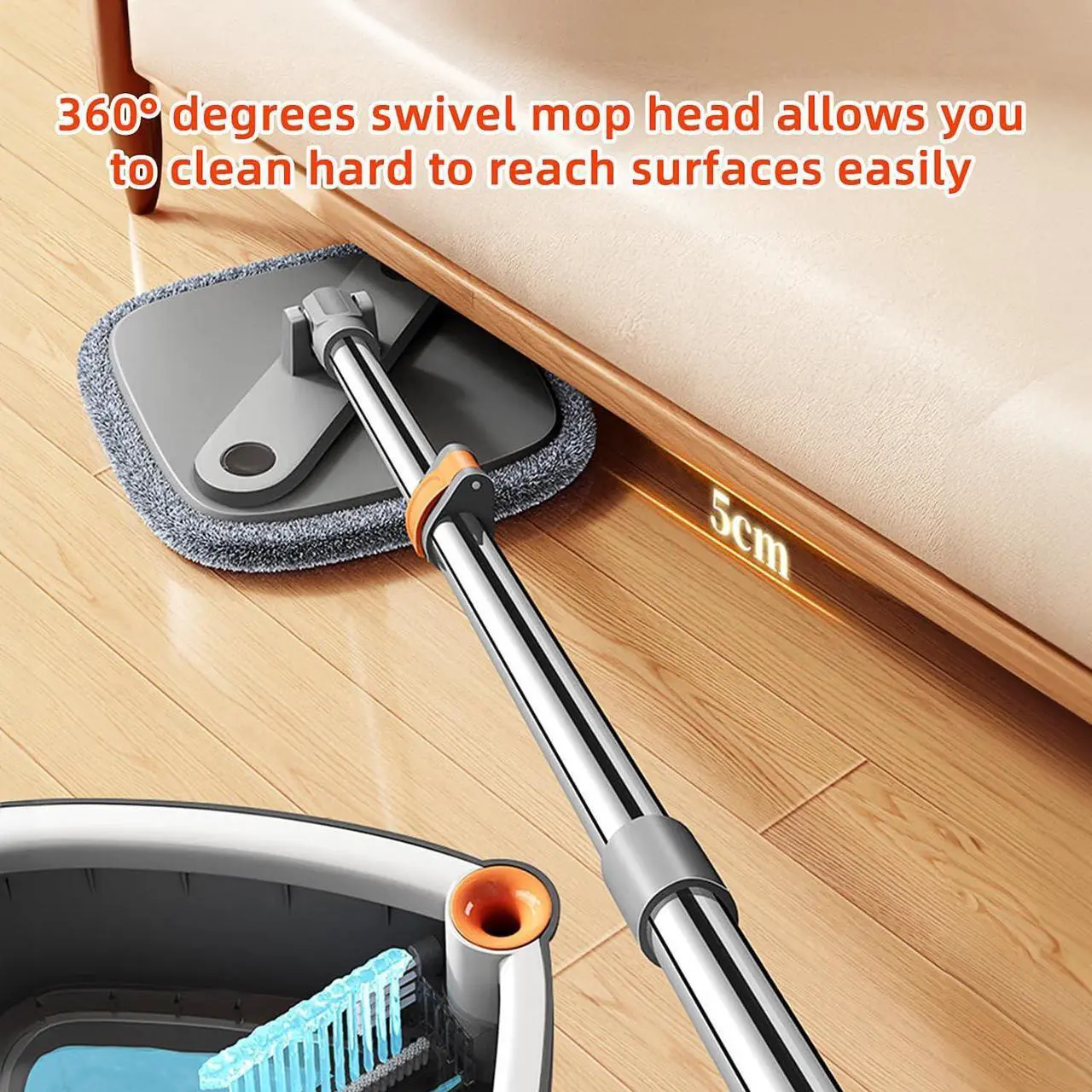 Alt view image 5 of 7 - KZKR Spin Square Mop M16 Square Spin Mop and Bucket Set, with Dirty/Clean Water Separation System, Self Rotating Mop-Head for Hardwood Tile Marble Floors (2 Pads)