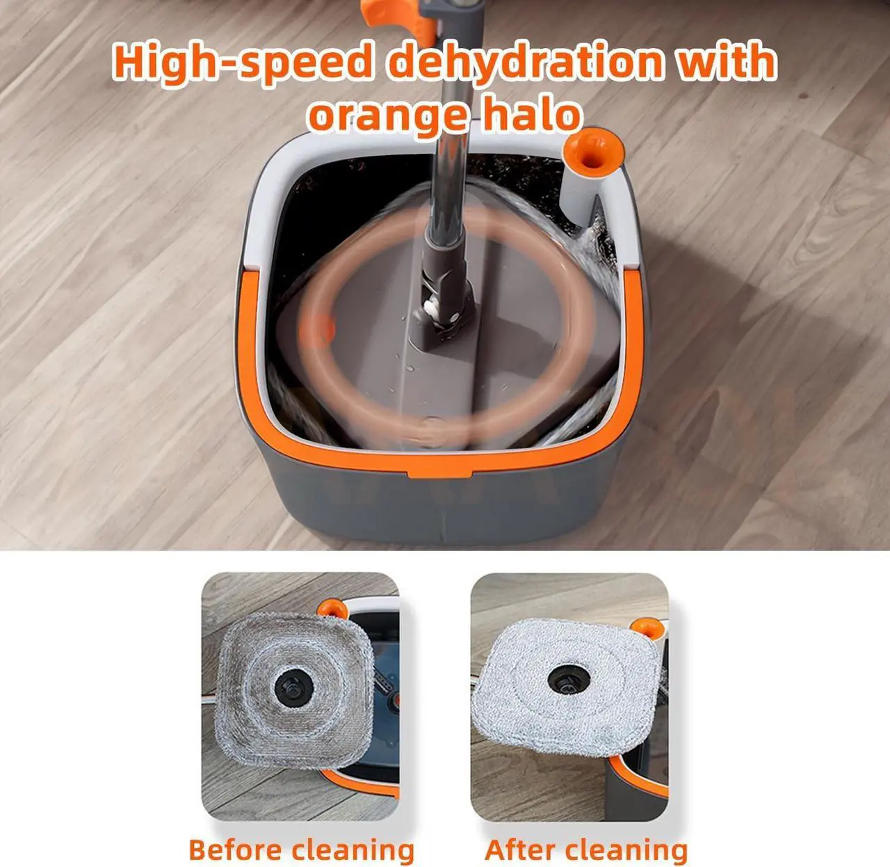 Alt view image 6 of 7 - KZKR Spin Square Mop M16 Square Spin Mop and Bucket Set, with Dirty/Clean Water Separation System, Self Rotating Mop-Head for Hardwood Tile Marble Floors (2 Pads)