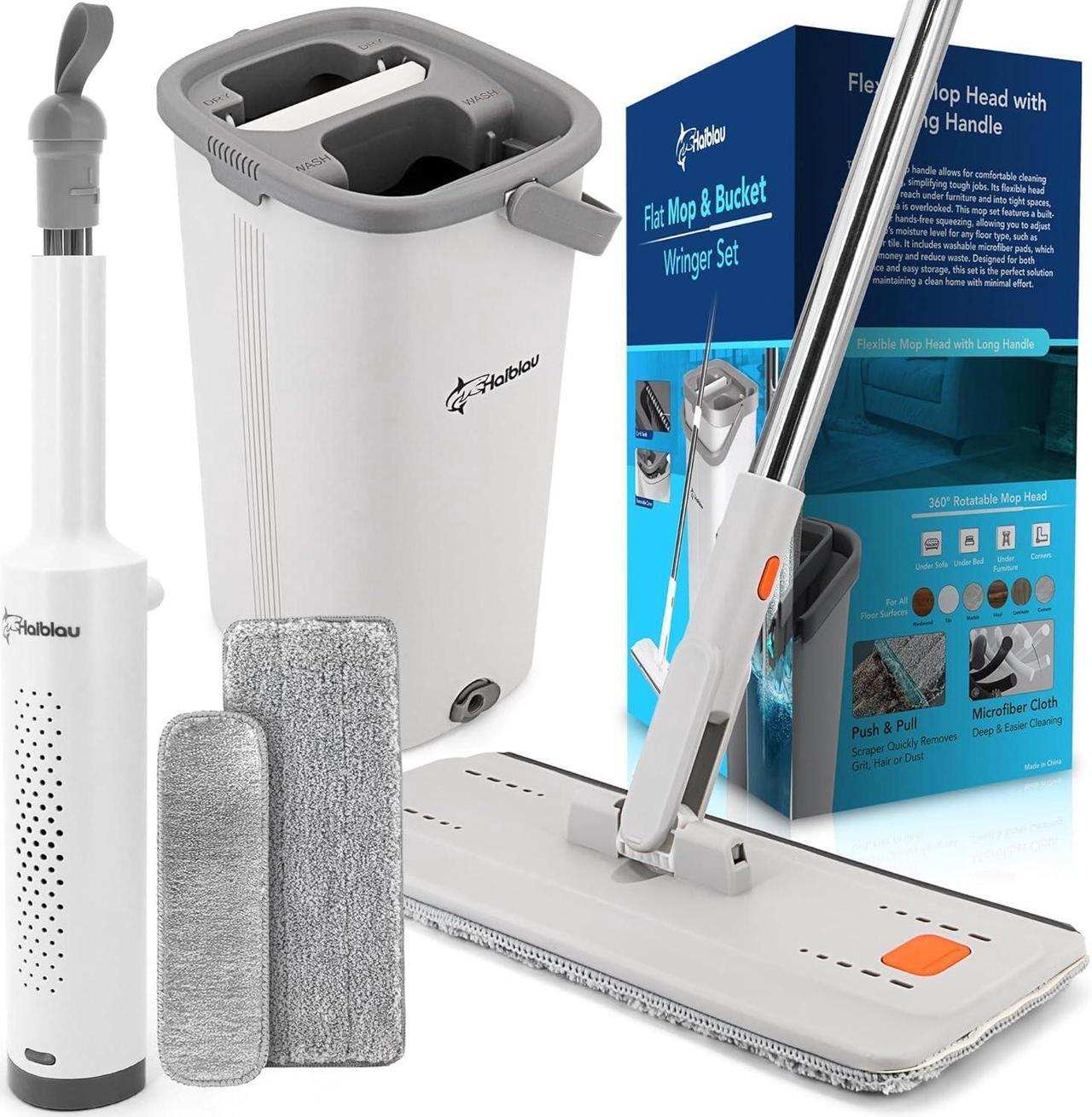 Main image of Flat Mop & Bucket Wringer Set with Self-Squeeze Mini Mop, Portable Handheld Wet/Dry Mini Mop with Microfiber Pads, Flat Mop and Bucket System