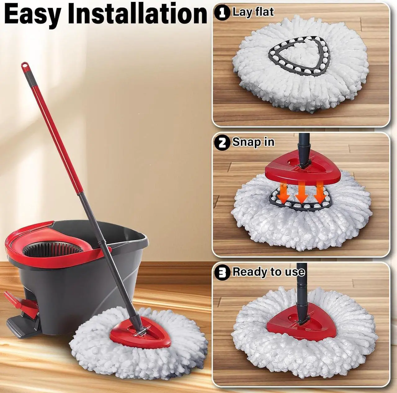 Alt view image 3 of 6 - Mop Replacement Heads for O Cedar Mop Replace Head Easy Wring Spin Mop Heads Replacements Easy to Clean Install and Replaceable Mop Head Machine Washable(6pack)