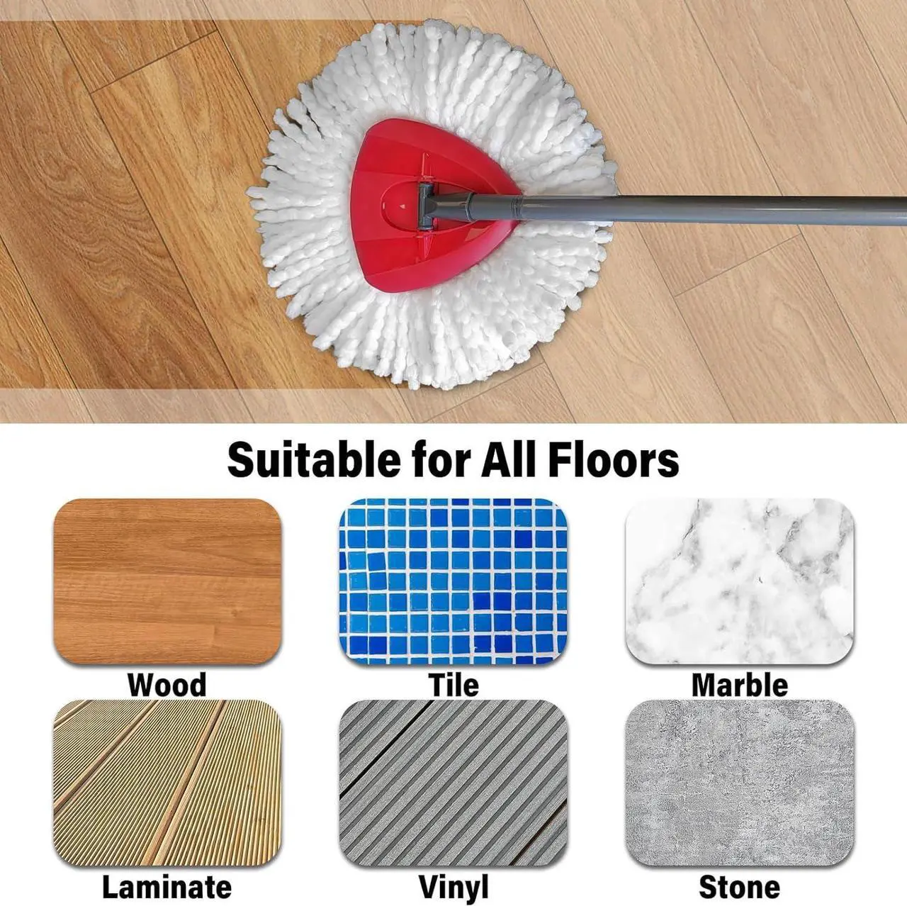Alt view image 5 of 6 - Mop Replacement Heads for O Cedar Mop Replace Head Easy Wring Spin Mop Heads Replacements Easy to Clean Install and Replaceable Mop Head Machine Washable(6pack)