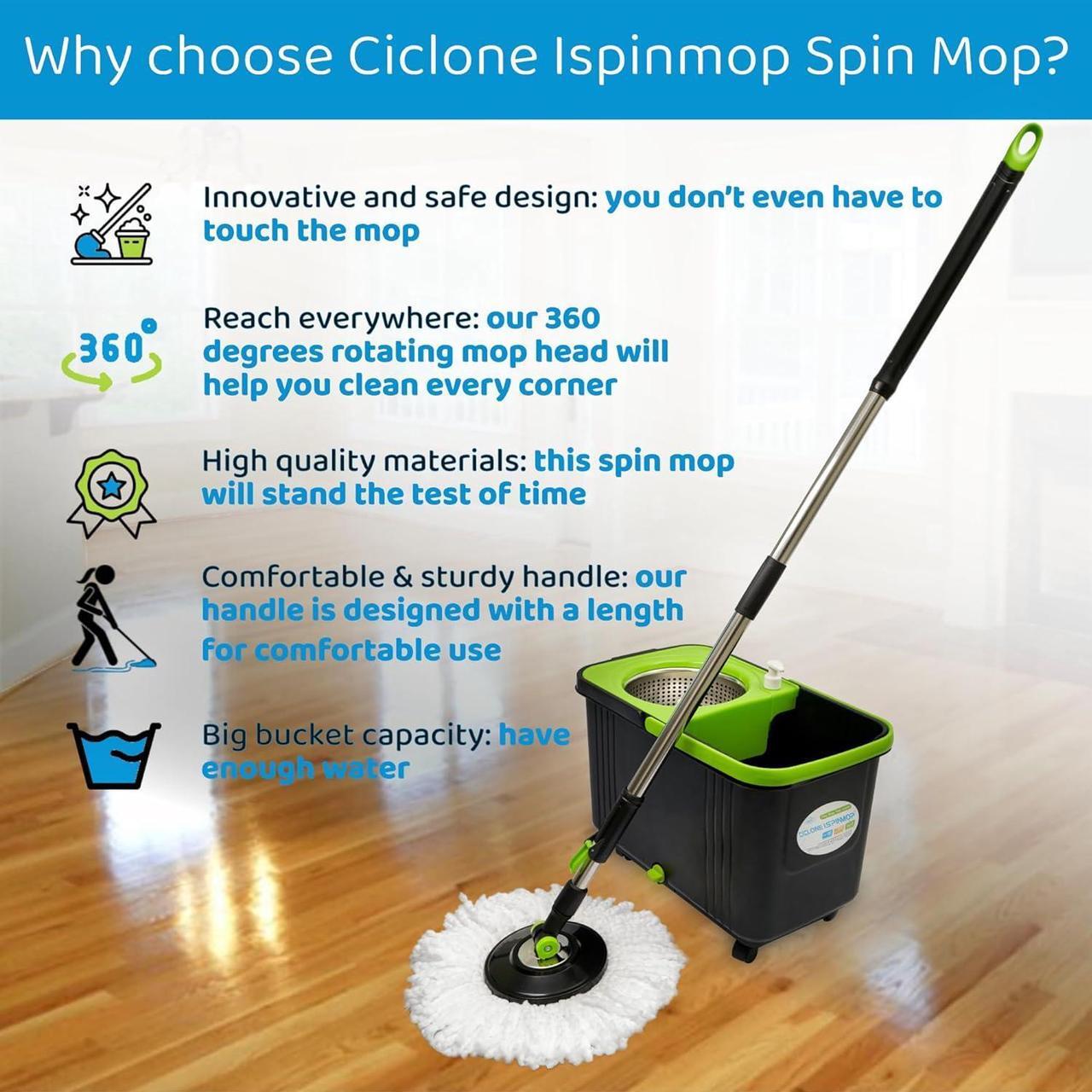 Alt view image 2 of 7 - Spinning Mop and Bucket with Wringer Set for Home - 360 Spin Mop with Adjustable Handle & Bucket with Wheels - 1 Microfiber Mop Head - Mop and Bucket Set for Floor Cleaning at Home, Office, Hotel