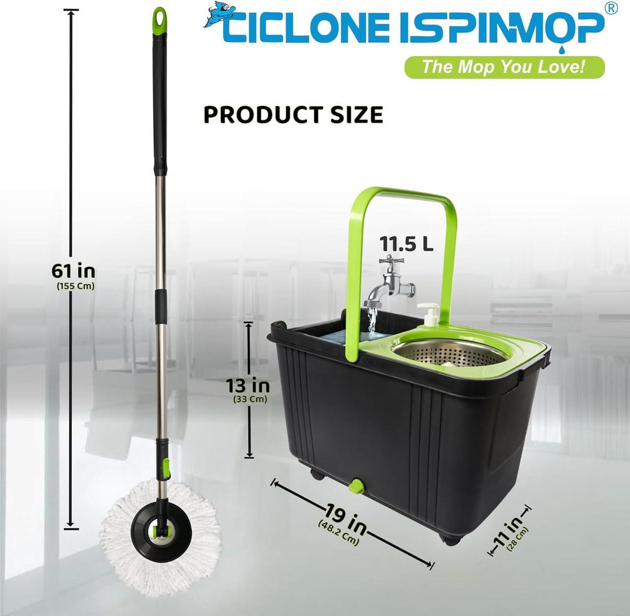 Alt view image 4 of 7 - Spinning Mop and Bucket with Wringer Set for Home - 360 Spin Mop with Adjustable Handle & Bucket with Wheels - 1 Microfiber Mop Head - Mop and Bucket Set for Floor Cleaning at Home, Office, Hotel