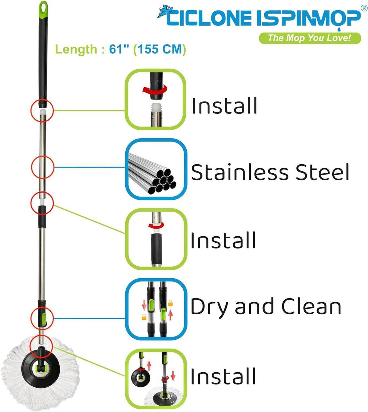 Alt view image 6 of 7 - Spinning Mop and Bucket with Wringer Set for Home - 360 Spin Mop with Adjustable Handle & Bucket with Wheels - 1 Microfiber Mop Head - Mop and Bucket Set for Floor Cleaning at Home, Office, Hotel
