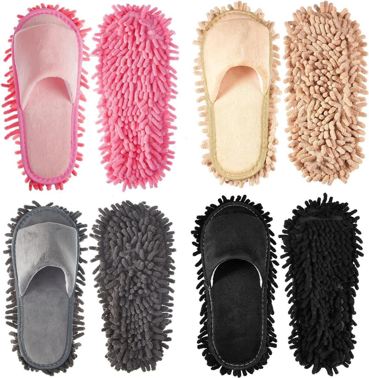 Main image of Jecery 4 Pairs Washable Mop Slippers Detachable Microfiber Slippers Mop Shoes Dusting Slippers Floor Cleaning Slippers for Women Men Home Office Kitchen Floor Dust Dirt Clean, Medium (L Size)