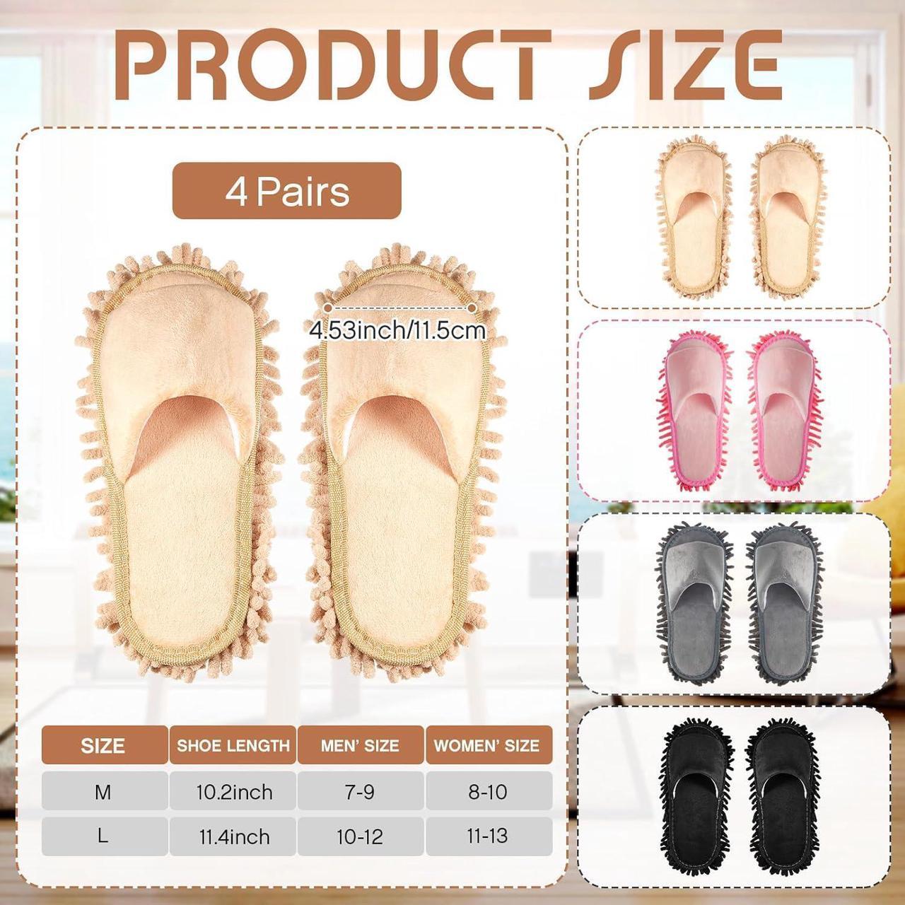 Alt view image 2 of 6 - Jecery 4 Pairs Washable Mop Slippers Detachable Microfiber Slippers Mop Shoes Dusting Slippers Floor Cleaning Slippers for Women Men Home Office Kitchen Floor Dust Dirt Clean, Medium (L Size)