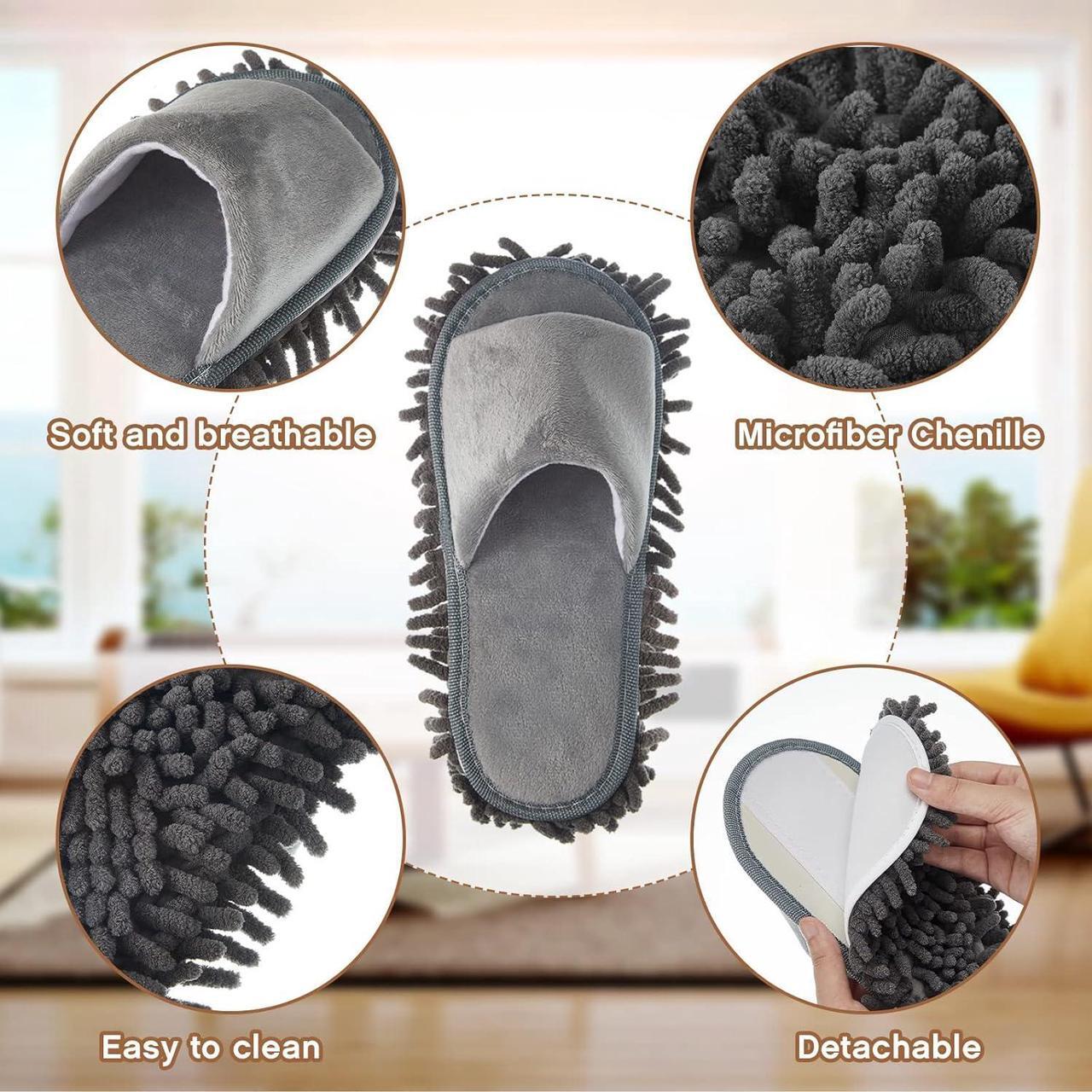 Alt view image 3 of 6 - Jecery 4 Pairs Washable Mop Slippers Detachable Microfiber Slippers Mop Shoes Dusting Slippers Floor Cleaning Slippers for Women Men Home Office Kitchen Floor Dust Dirt Clean, Medium (L Size)