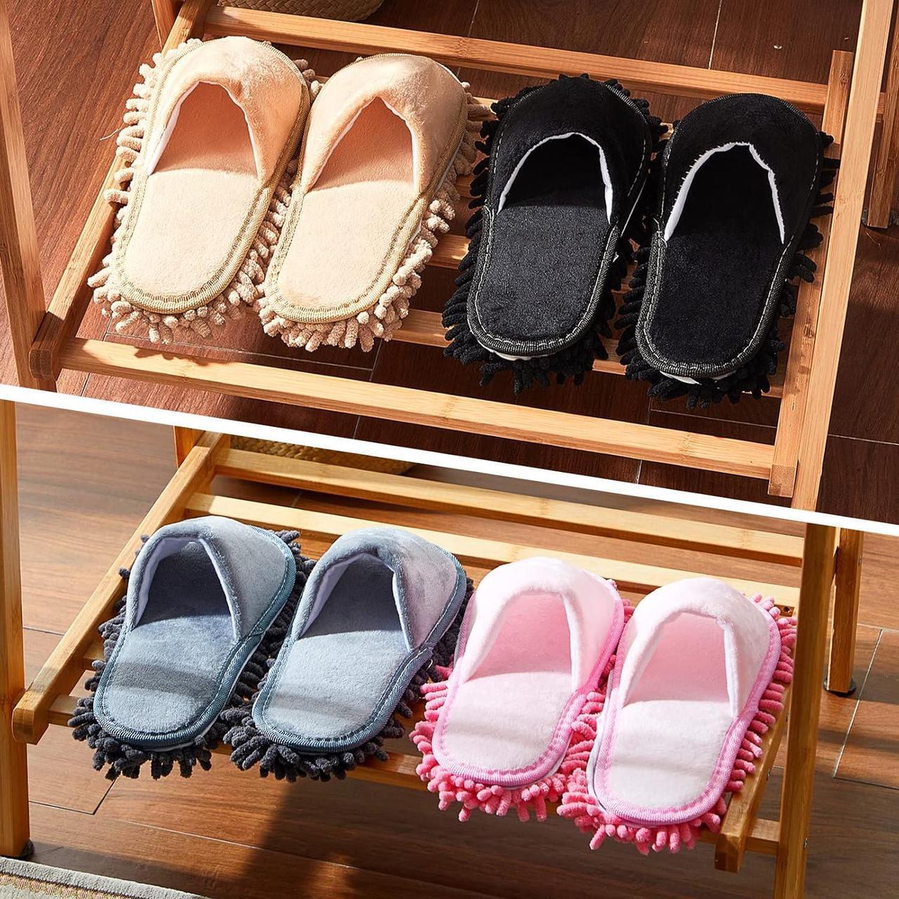 Alt view image 6 of 6 - Jecery 4 Pairs Washable Mop Slippers Detachable Microfiber Slippers Mop Shoes Dusting Slippers Floor Cleaning Slippers for Women Men Home Office Kitchen Floor Dust Dirt Clean, Medium (L Size)