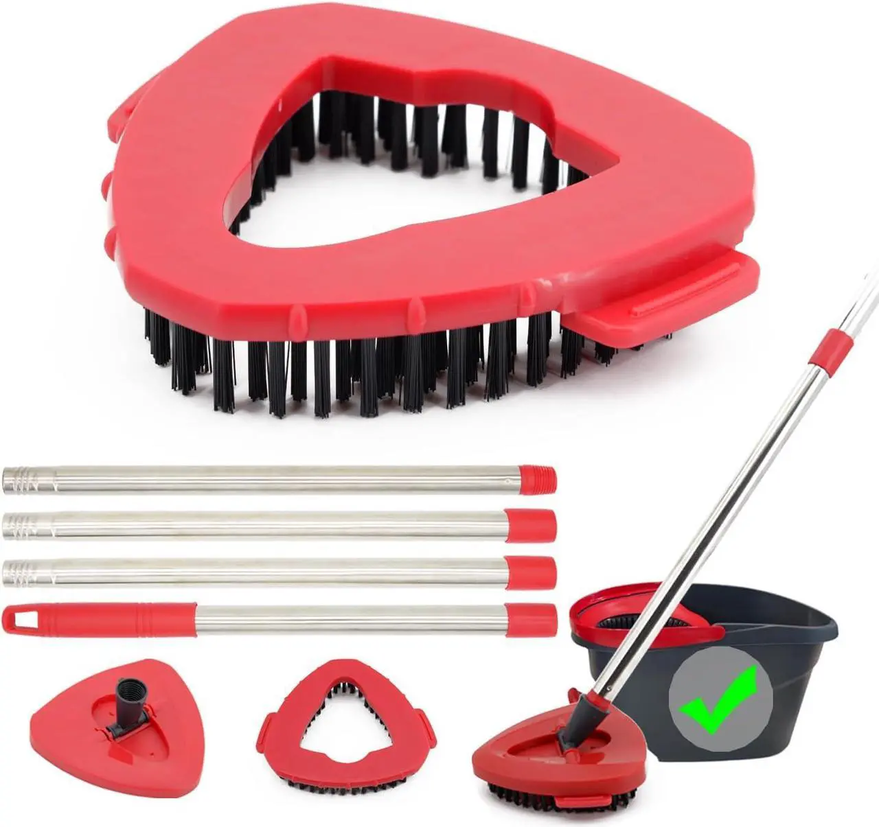 Main image of Scrub Brush with 58" Long Handle Floor Brush Head Compatible with Spin Mop 1 Tank System Deck Brush Floor Scrubber Brush Stiff Bristle Brush Cleaning Brush for Bathroom, Kitchen, Tub, Carpet, Tile