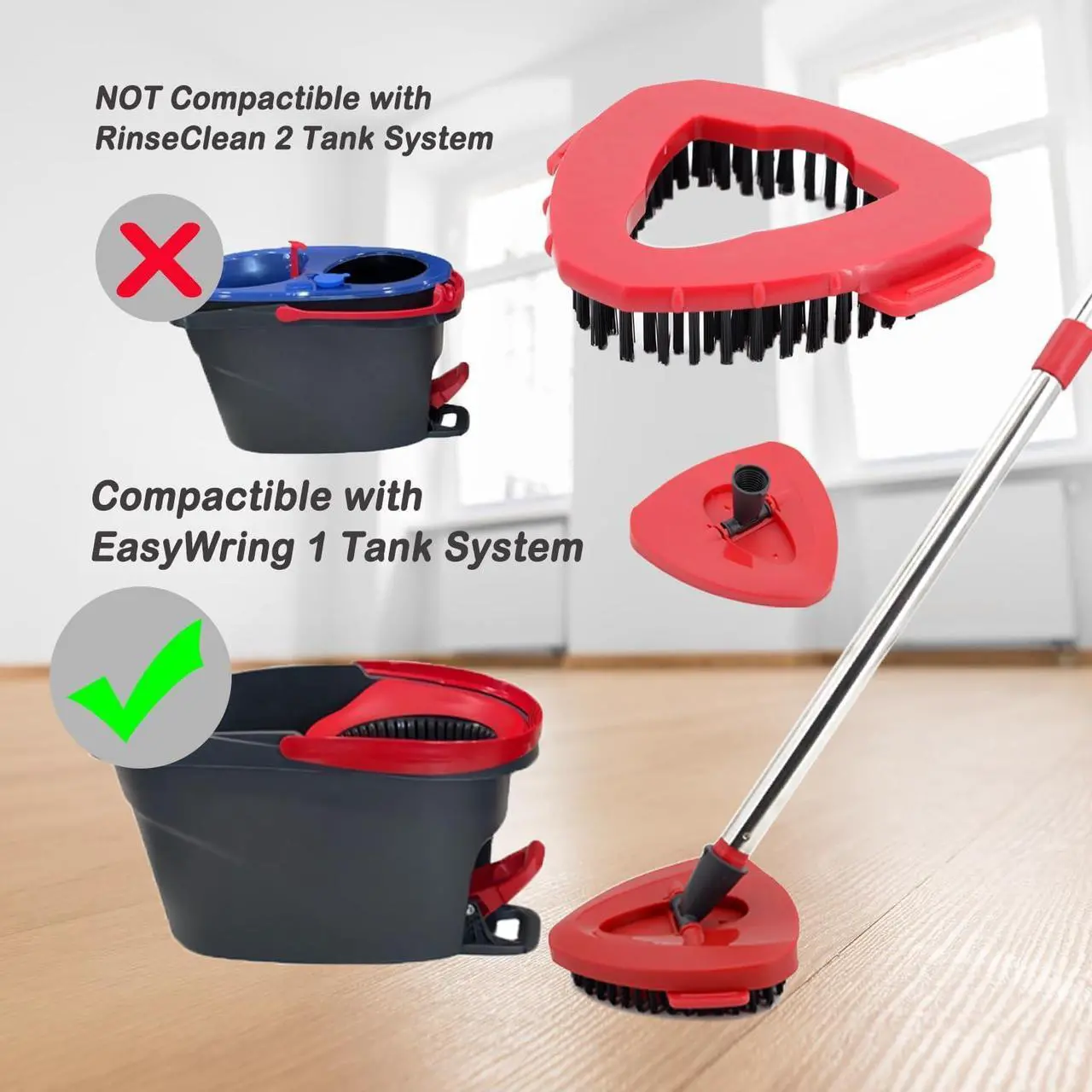 Alt view image 2 of 6 - Scrub Brush with 58" Long Handle Floor Brush Head Compatible with Spin Mop 1 Tank System Deck Brush Floor Scrubber Brush Stiff Bristle Brush Cleaning Brush for Bathroom, Kitchen, Tub, Carpet, Tile