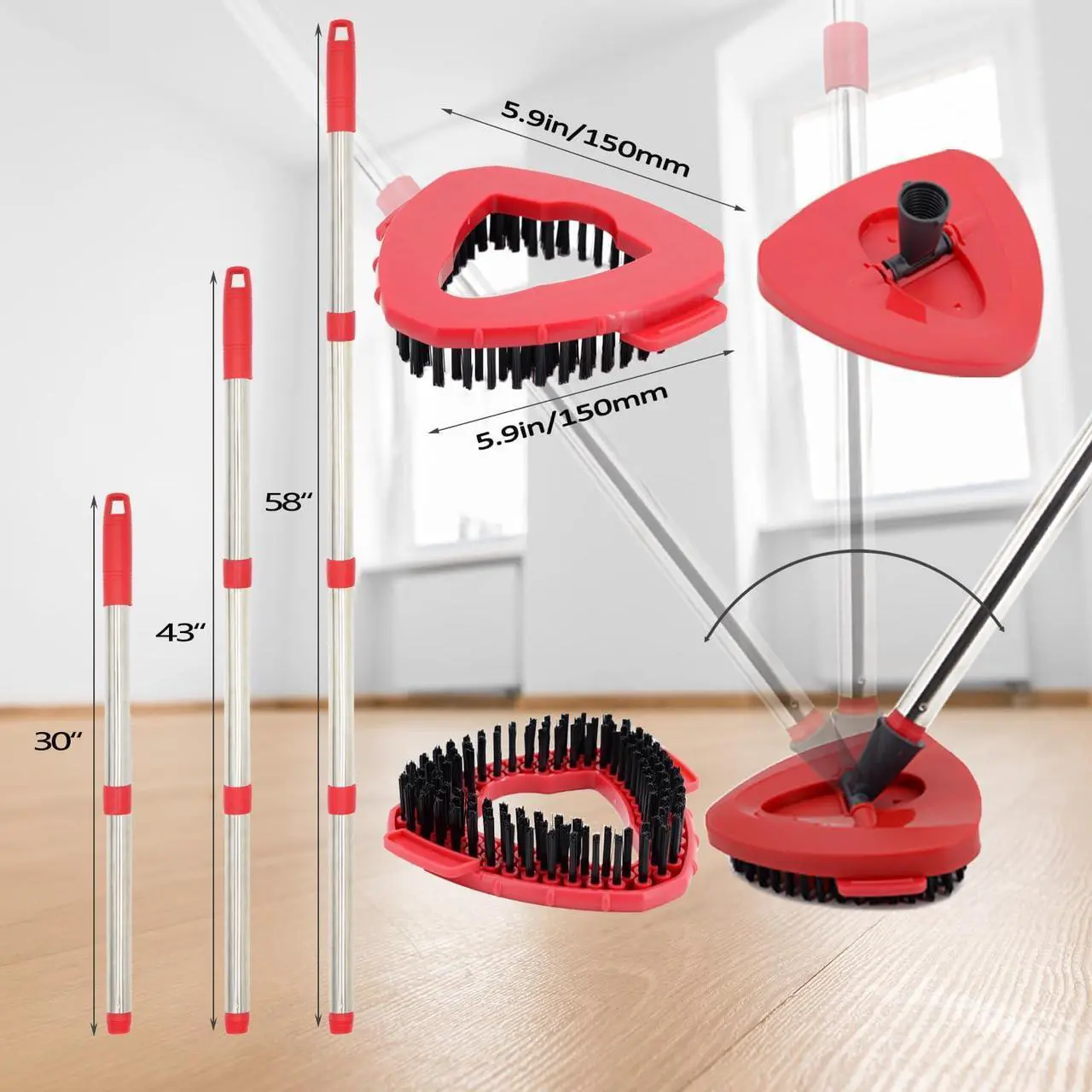 Alt view image 3 of 6 - Scrub Brush with 58" Long Handle Floor Brush Head Compatible with Spin Mop 1 Tank System Deck Brush Floor Scrubber Brush Stiff Bristle Brush Cleaning Brush for Bathroom, Kitchen, Tub, Carpet, Tile