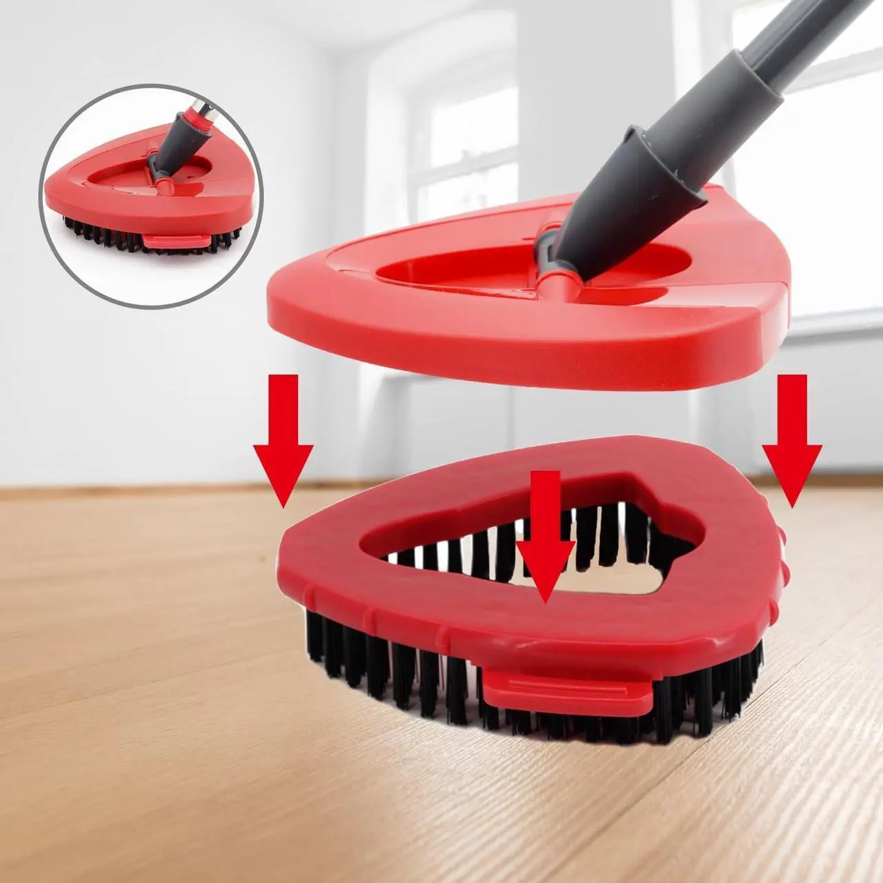 Alt view image 4 of 6 - Scrub Brush with 58" Long Handle Floor Brush Head Compatible with Spin Mop 1 Tank System Deck Brush Floor Scrubber Brush Stiff Bristle Brush Cleaning Brush for Bathroom, Kitchen, Tub, Carpet, Tile