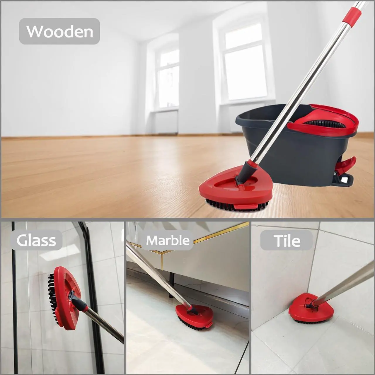Alt view image 6 of 6 - Scrub Brush with 58" Long Handle Floor Brush Head Compatible with Spin Mop 1 Tank System Deck Brush Floor Scrubber Brush Stiff Bristle Brush Cleaning Brush for Bathroom, Kitchen, Tub, Carpet, Tile
