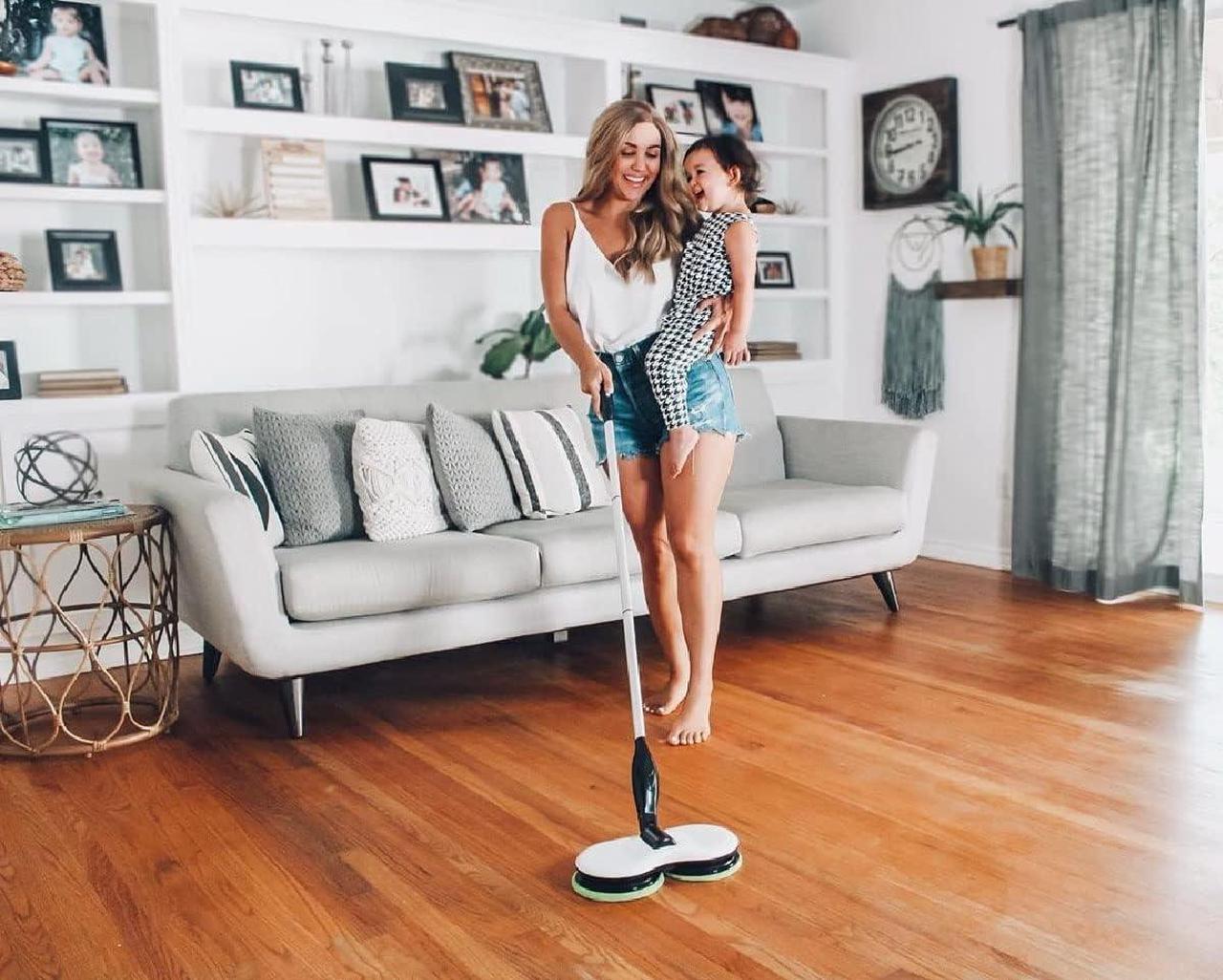 Alt view image 4 of 7 - Electric Mop for Floor Cleaning, As Seen On TV, Cordless Spin Mopper Motorised Mops for Hardwood Tile Laminate Floor Daily Light Cleaning (No Water Tank), Six PCS Replacement Mop Pads