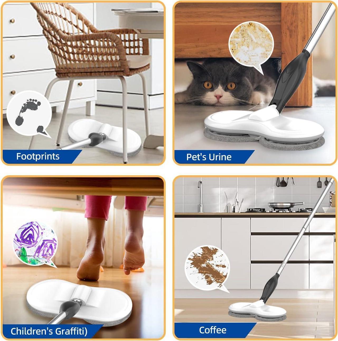 Alt view image 3 of 7 - Electric Mop for Floor Cleaning, As Seen On TV, Cordless Spin Mopper Motorised Mops for Hardwood Tile Laminate Floor Daily Light Cleaning (No Water Tank), Six PCS Replacement Mop Pads