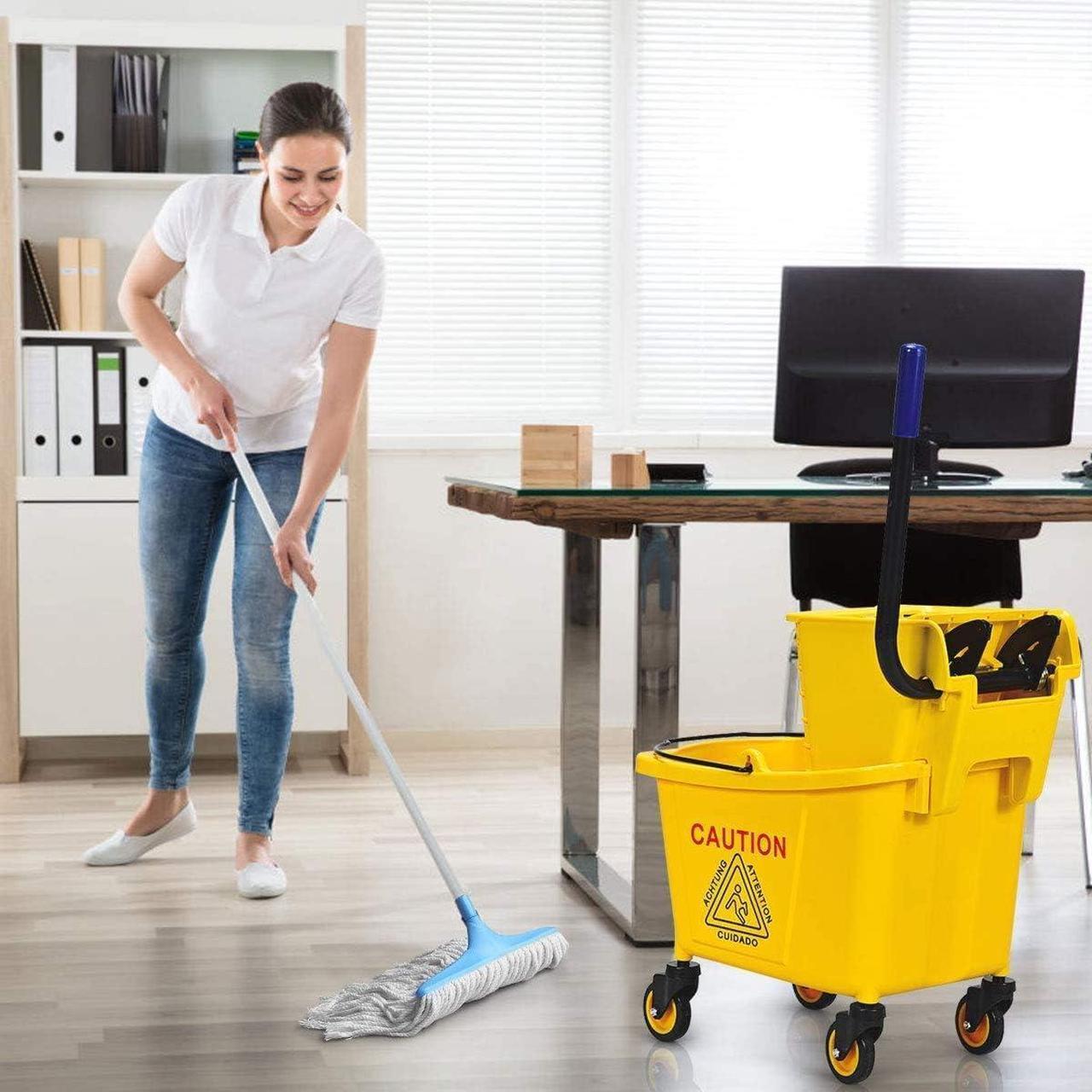 Alt view image 2 of 7 - Nightcore Commercial Mop Bucket, All-in-one Tandem Floor Cleaning Wavebrake, Side Press Cleaning Wringer Portable Trolley On Wheels, Ideal for Household, Commercial,Restaurant,26 Quart Capacity