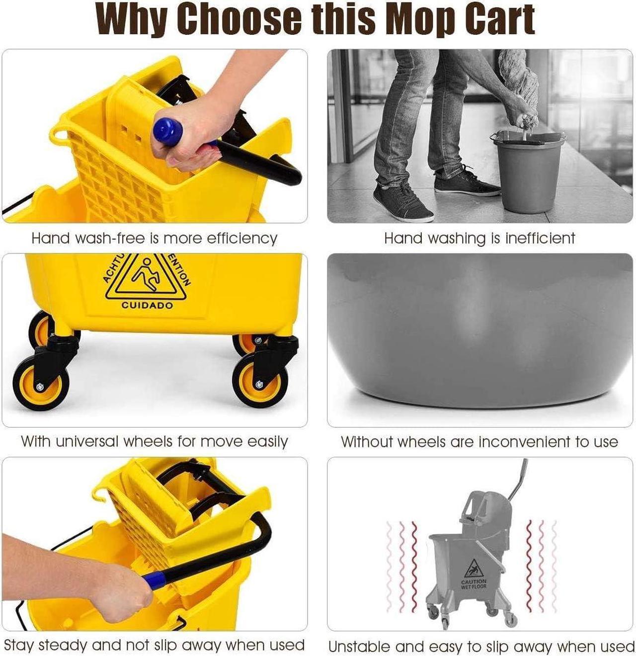 Alt view image 4 of 7 - Nightcore Commercial Mop Bucket, All-in-one Tandem Floor Cleaning Wavebrake, Side Press Cleaning Wringer Portable Trolley On Wheels, Ideal for Household, Commercial,Restaurant,26 Quart Capacity