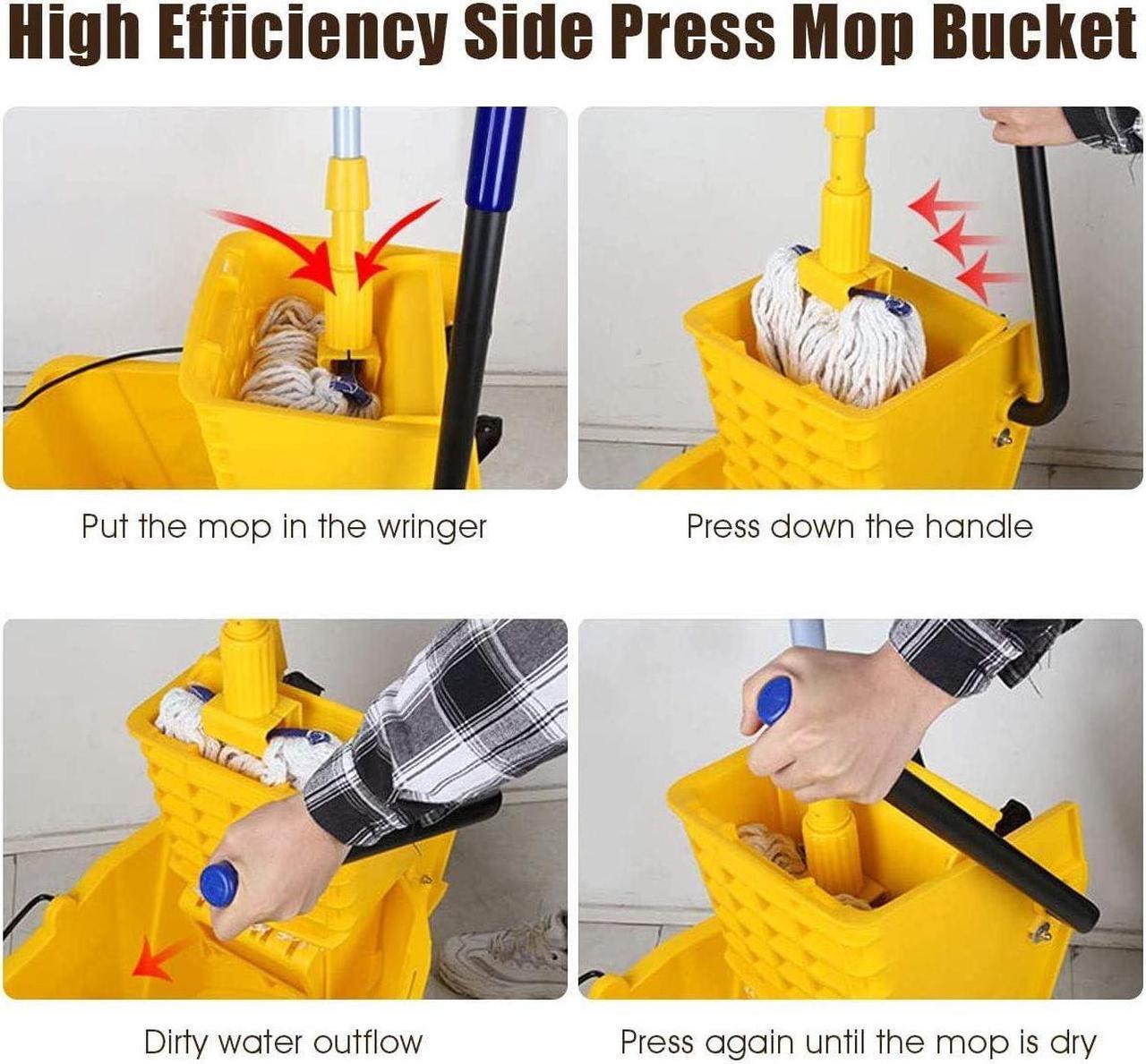 Alt view image 5 of 7 - Nightcore Commercial Mop Bucket, All-in-one Tandem Floor Cleaning Wavebrake, Side Press Cleaning Wringer Portable Trolley On Wheels, Ideal for Household, Commercial,Restaurant,26 Quart Capacity