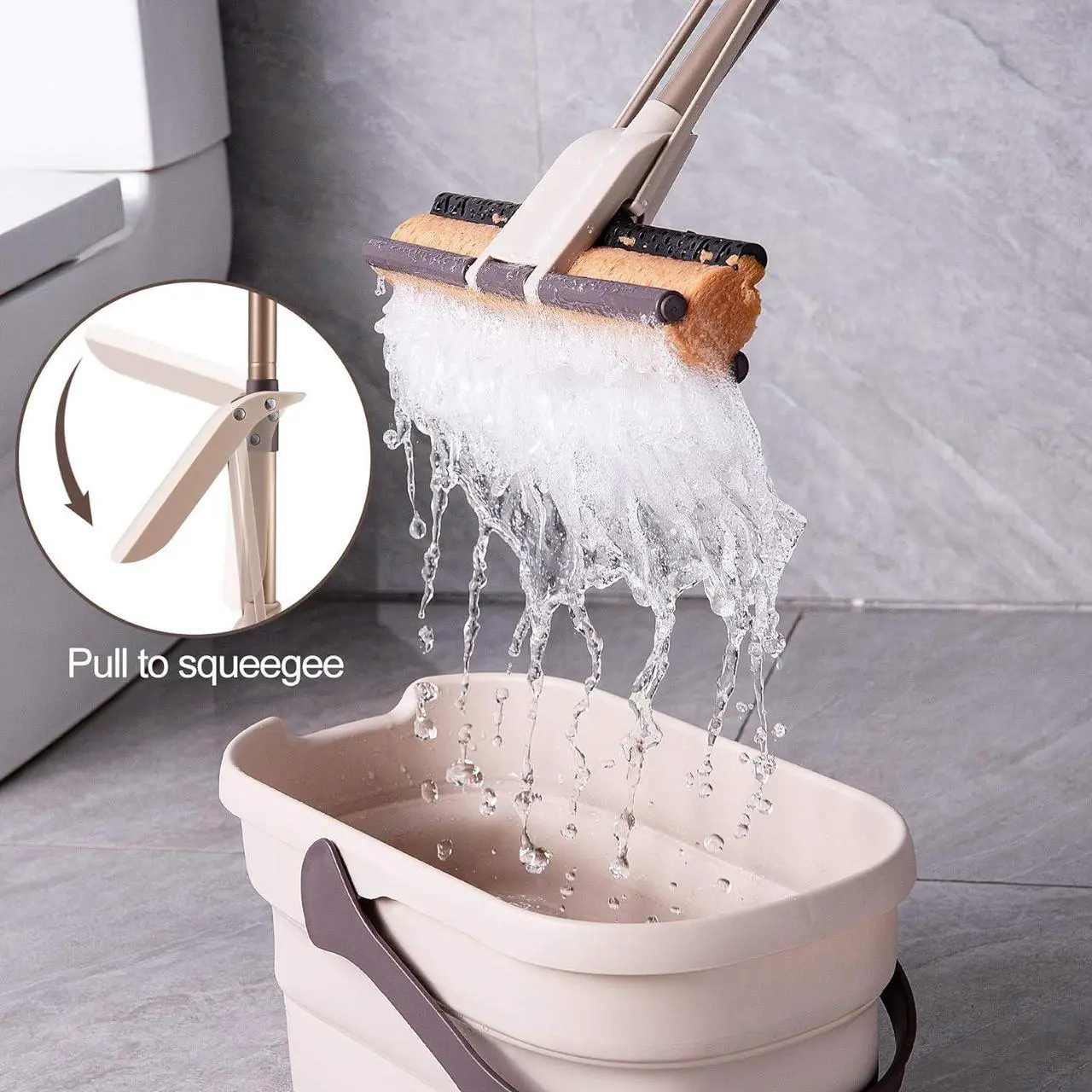 Alt view image 2 of 7 - Eyliden Sponge Mop for Floor Cleaning with Total 2pcs Absorbent Sponge, Self Wringing, Easy Squeeze Mops for Kitchen Bathroom Office Hardwood Laminate Tile Marble Ceramic Floors