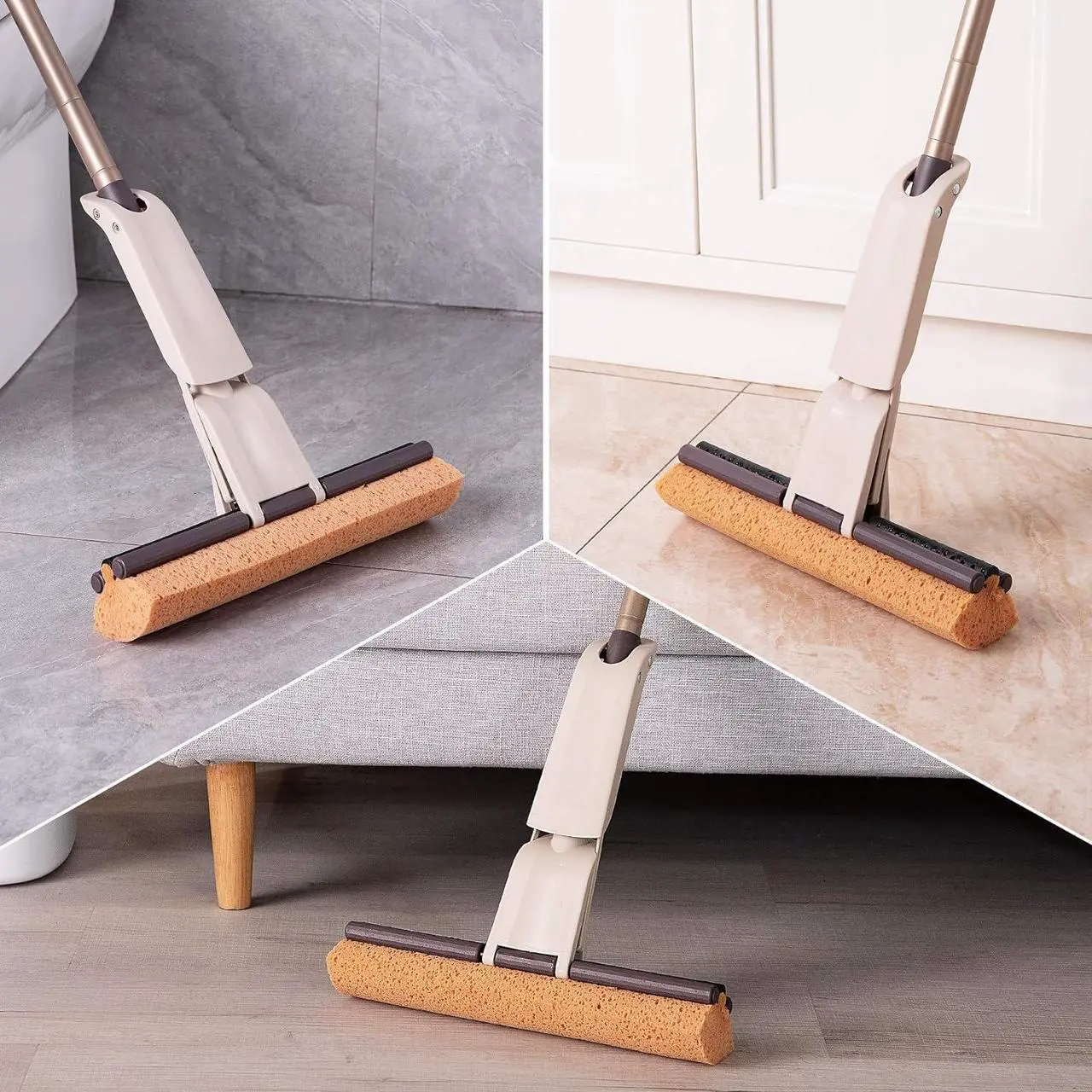 Alt view image 3 of 7 - Eyliden Sponge Mop for Floor Cleaning with Total 2pcs Absorbent Sponge, Self Wringing, Easy Squeeze Mops for Kitchen Bathroom Office Hardwood Laminate Tile Marble Ceramic Floors