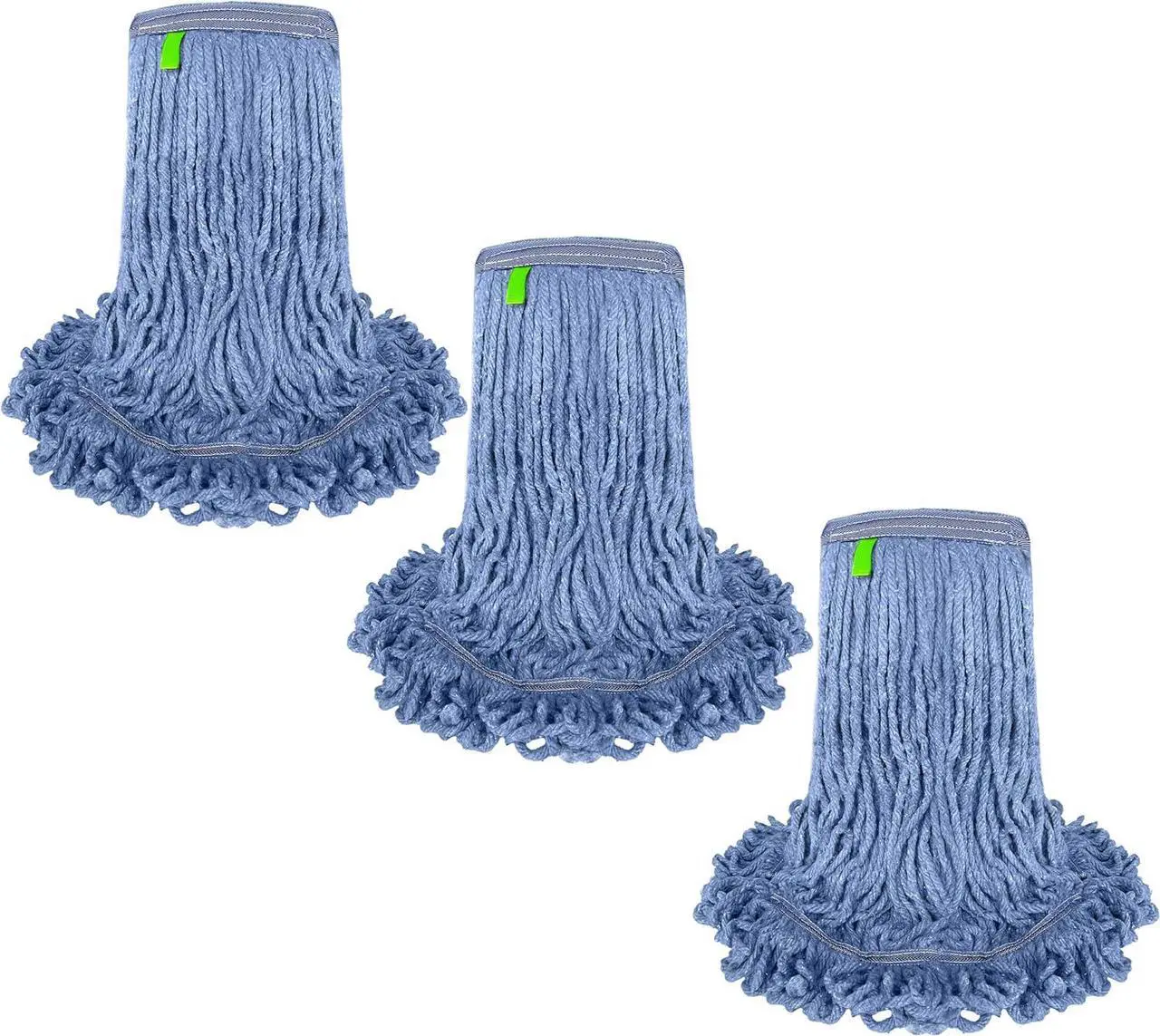 Main image of KLEEN HANDLER Blended Loop End Heavy Duty Mop Head Replacement, Wet Mop Refills for Commercial and Household Floor Cleaning, Blue, 20 Oz (3-Pack)