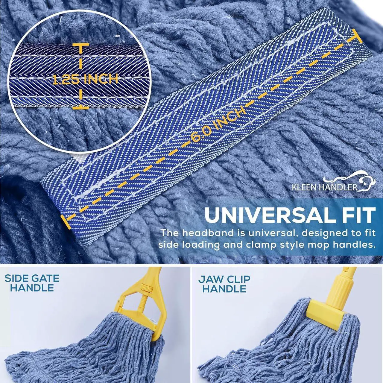 Alt view image 4 of 7 - KLEEN HANDLER Blended Loop End Heavy Duty Mop Head Replacement, Wet Mop Refills for Commercial and Household Floor Cleaning, Blue, 20 Oz (3-Pack)