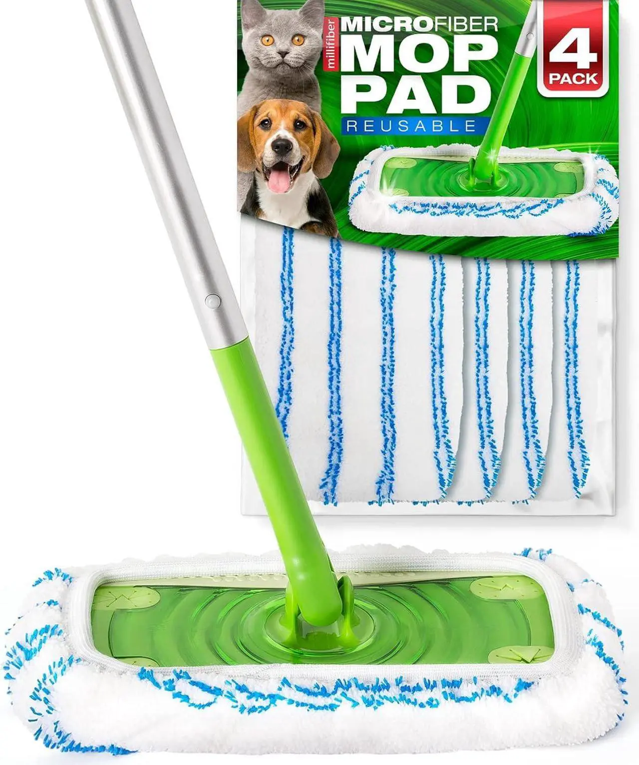 Main image of Microfiber Reusable Mop Pads Compatible with Swiffer Sweeper Mops (4-Pack) Washable Mop Pads for Wet & Dry Use (Mop is Not Included)