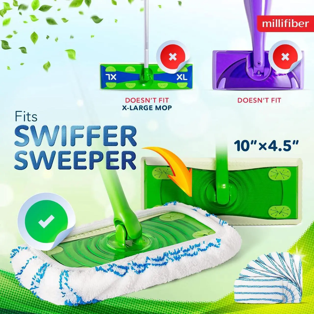 Alt view image 2 of 7 - Microfiber Reusable Mop Pads Compatible with Swiffer Sweeper Mops (4-Pack) Washable Mop Pads for Wet & Dry Use (Mop is Not Included)