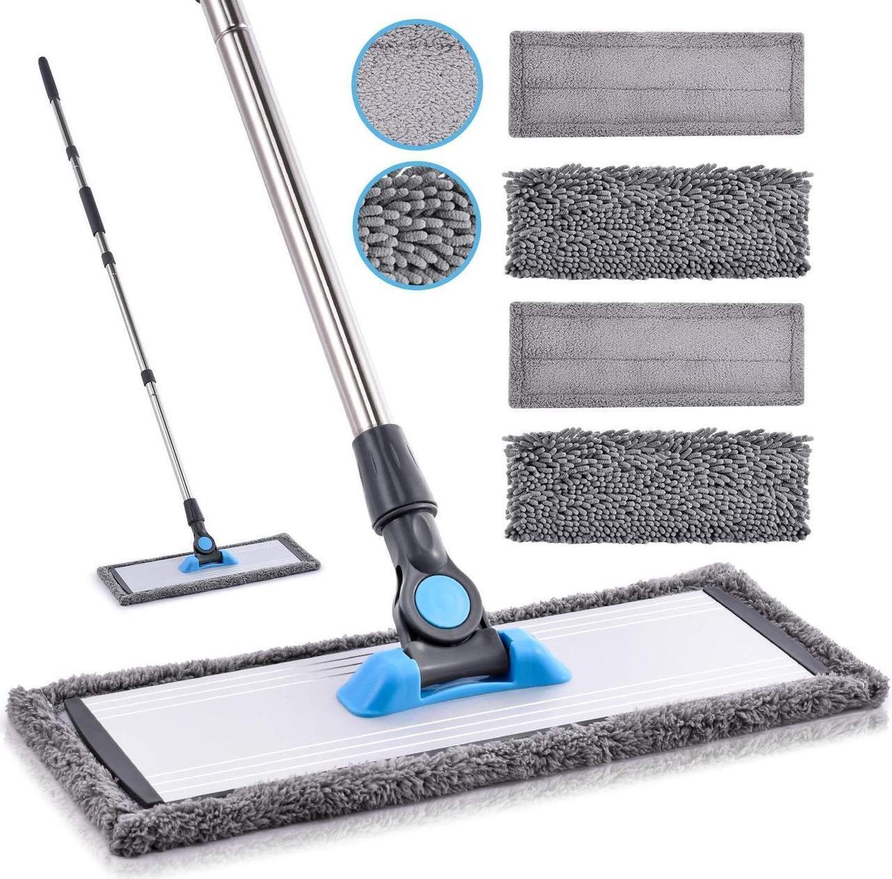 Main image of Microfiber Dust Mop for Hardwood Floors - MANGOTIME Dry Floor Mop for Floor Cleaning Hardwood Wood Tile Vinyl Laminate, Wet Flat Mop with 4 Washable Reusable Microfiber Pads and Aluminum Mop Head