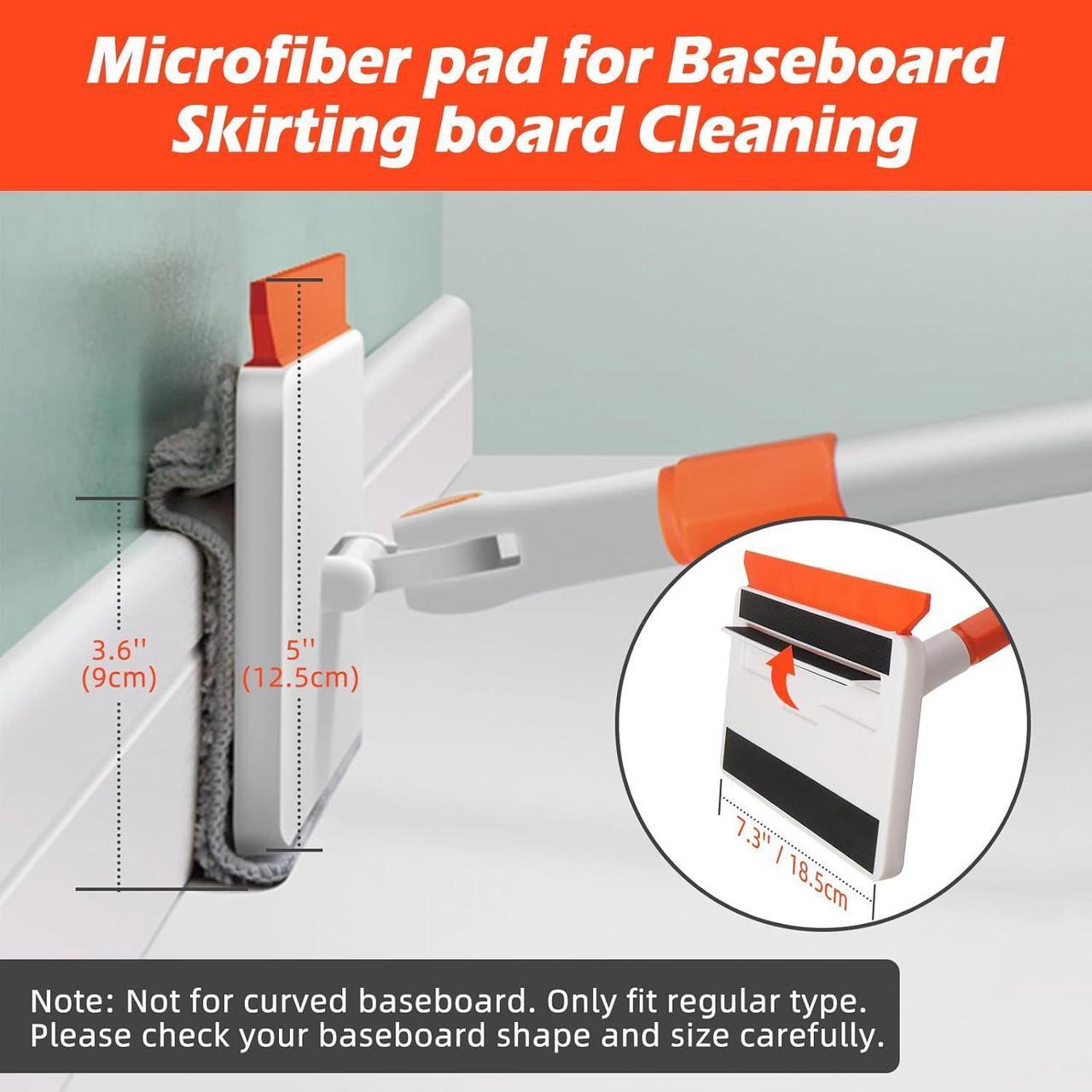 Alt view image 2 of 7 - Baseboard Cleaner Tool with Handle, Adjustable Long Handled Baseboard Cleaner with 49 inch Long Handle & 4 Reusable Pads for Baseboards Wall Cleaning