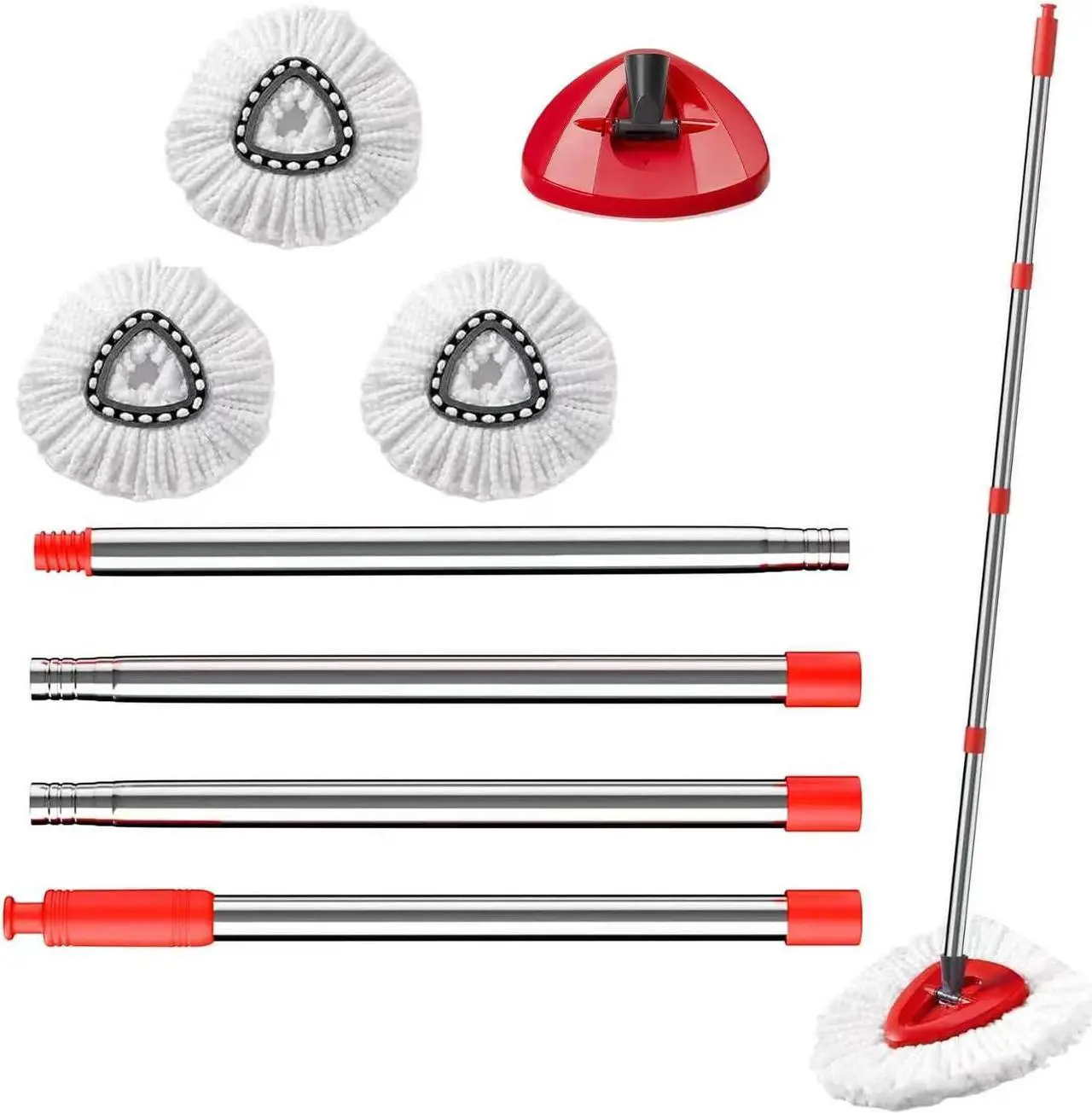 Main image of Mop Replace Head Compatible with O Cedar EasyWring Spin Mop, Include 3 Pack Microfiber Mop Refills, 58in Mop Handle and Mop Base, Mop Heads Replacememts Parts for Ocedar 1 Tank System (5)