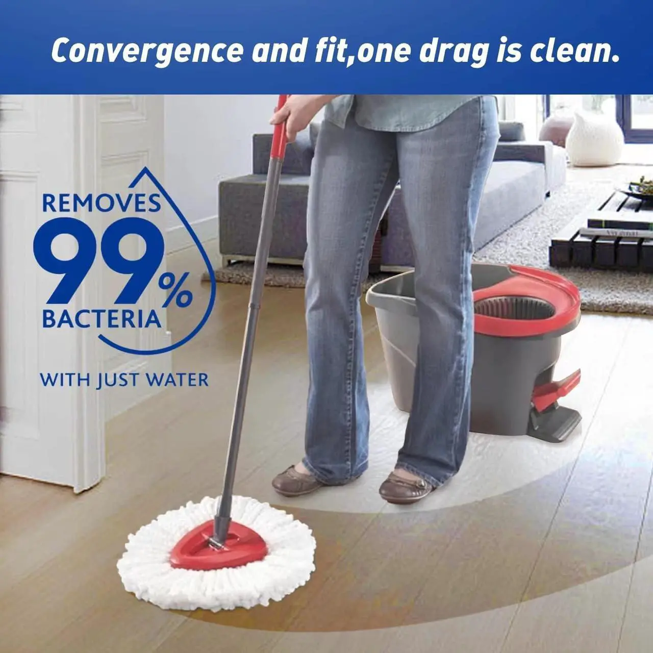 Alt view image 3 of 7 - Mop Replace Head Compatible with O Cedar EasyWring Spin Mop, Include 3 Pack Microfiber Mop Refills, 58in Mop Handle and Mop Base, Mop Heads Replacememts Parts for Ocedar 1 Tank System (5)