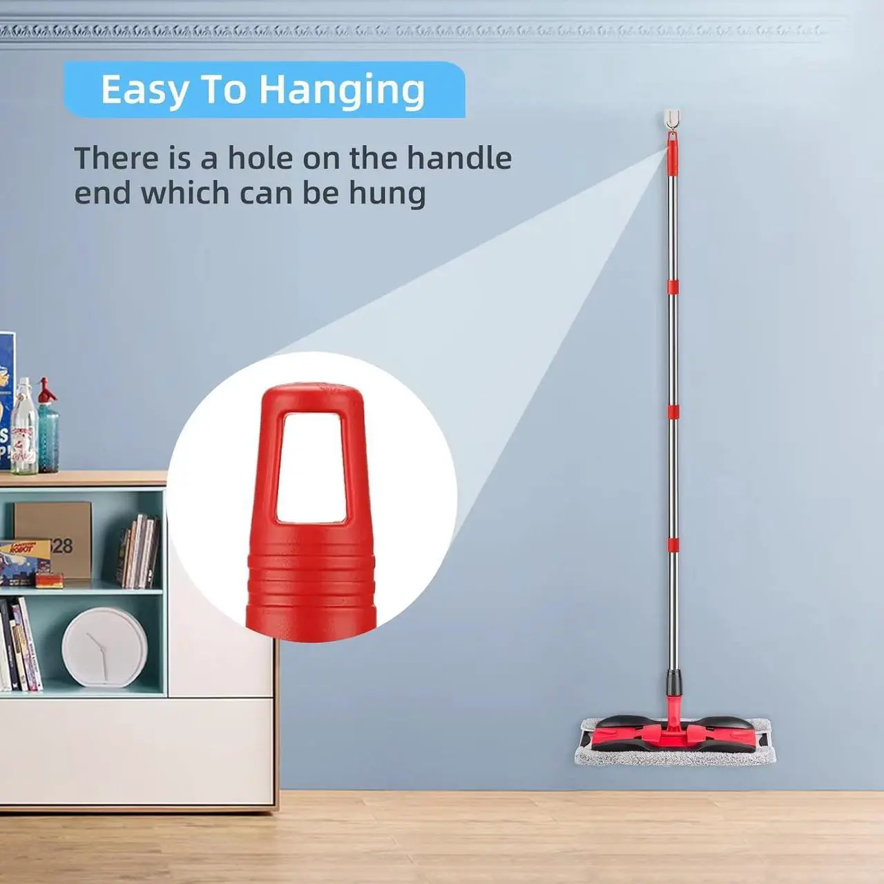 Alt view image 4 of 7 - Mop Replace Head Compatible with O Cedar EasyWring Spin Mop, Include 3 Pack Microfiber Mop Refills, 58in Mop Handle and Mop Base, Mop Heads Replacememts Parts for Ocedar 1 Tank System (5)