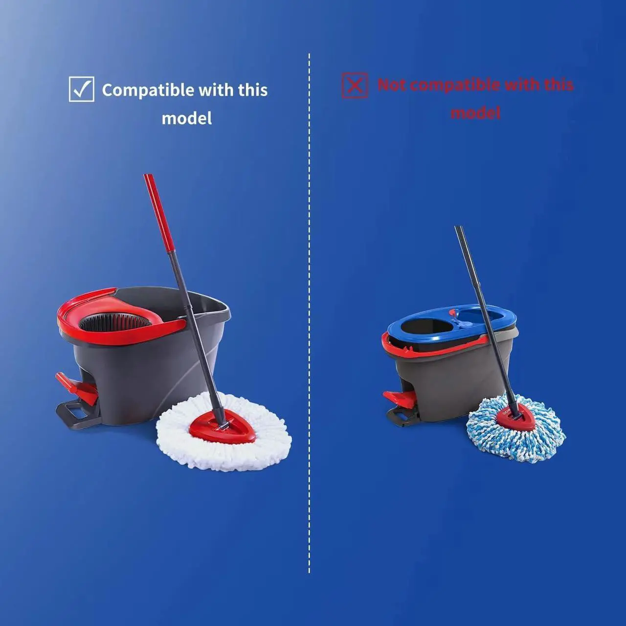 Alt view image 5 of 7 - Mop Replace Head Compatible with O Cedar EasyWring Spin Mop, Include 3 Pack Microfiber Mop Refills, 58in Mop Handle and Mop Base, Mop Heads Replacememts Parts for Ocedar 1 Tank System (5)