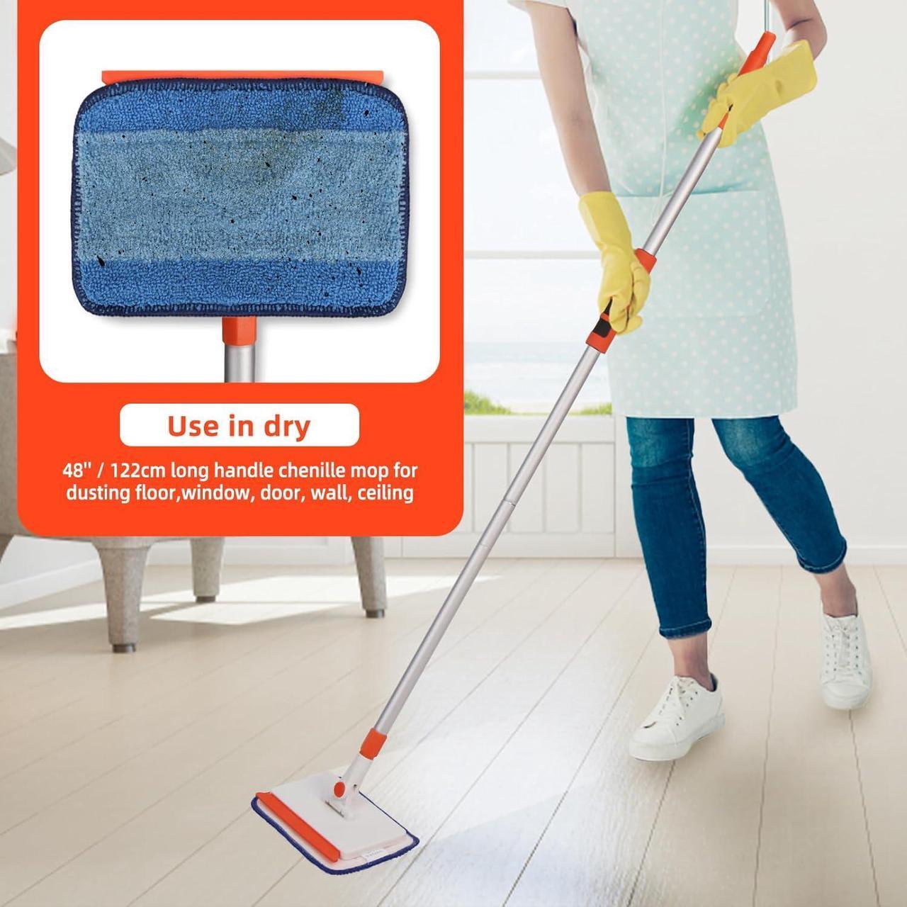 Alt view image 4 of 7 - Baseboard Cleaner Tool with Handle, Adjustable Long Handled Baseboard Cleaner with 49 inch Long Handle & 4 Reusable Pads for Baseboards Wall Cleaning