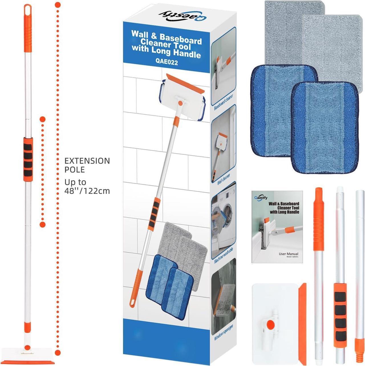 Alt view image 5 of 7 - Baseboard Cleaner Tool with Handle, Adjustable Long Handled Baseboard Cleaner with 49 inch Long Handle & 4 Reusable Pads for Baseboards Wall Cleaning
