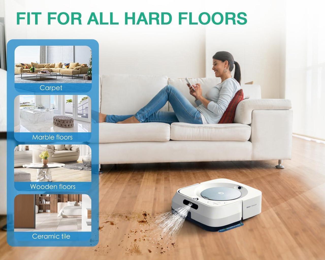 Alt view image 6 of 6 - 8 Pack M6 Mopping Wet Pads for iRobot Braava Jet m6 6110, 6012, 6112, 6113, Ultimate Robot, Wet Mopping Pads Compatible with Braava Jet m Series, Washable and Reusable Roomba Mop Pads