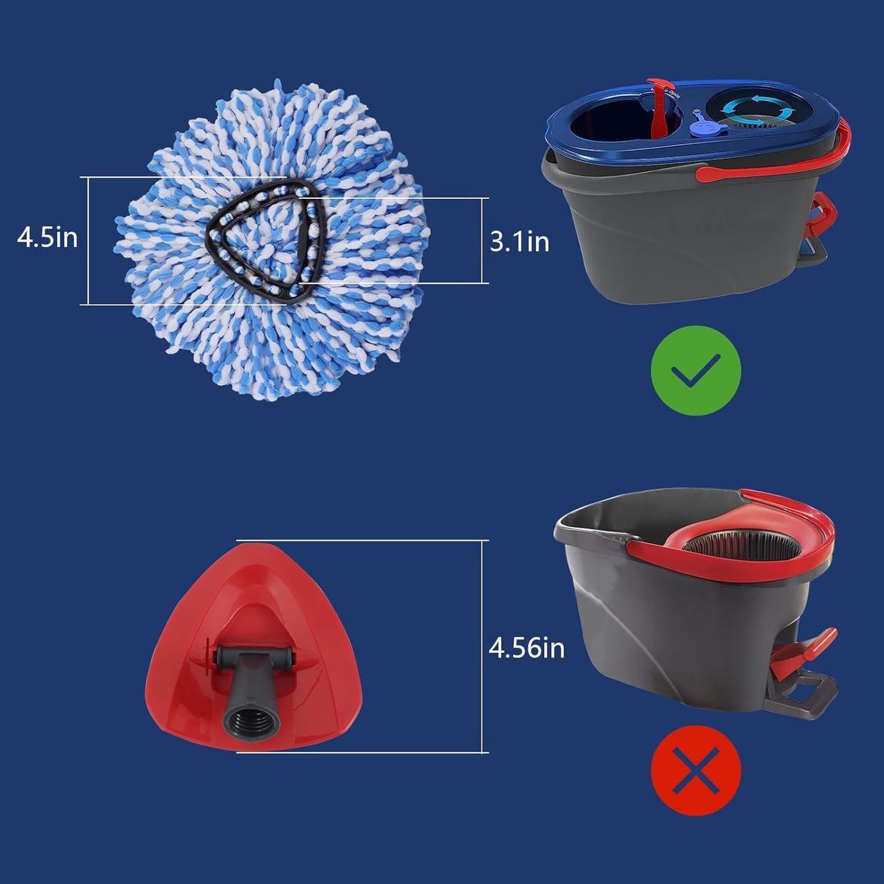 Alt view image 2 of 7 - 4 Pack Mop Replace Head with 1 Mop Base Compatible with O Cedar 2 Tank Spin Mop Refill and Bucket, Easy Cleaning Microfiber Spin Mop Replacement Head, Rotating Mop Head Replacement for Floor Cleaning