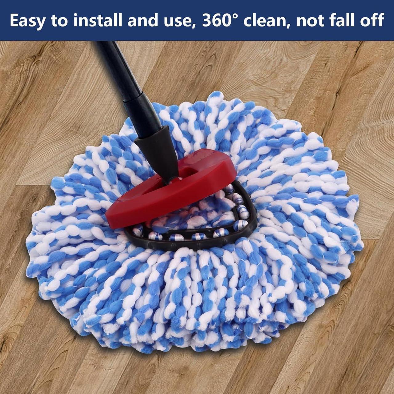 Alt view image 5 of 7 - 4 Pack Mop Replace Head with 1 Mop Base Compatible with O Cedar 2 Tank Spin Mop Refill and Bucket, Easy Cleaning Microfiber Spin Mop Replacement Head, Rotating Mop Head Replacement for Floor Cleaning