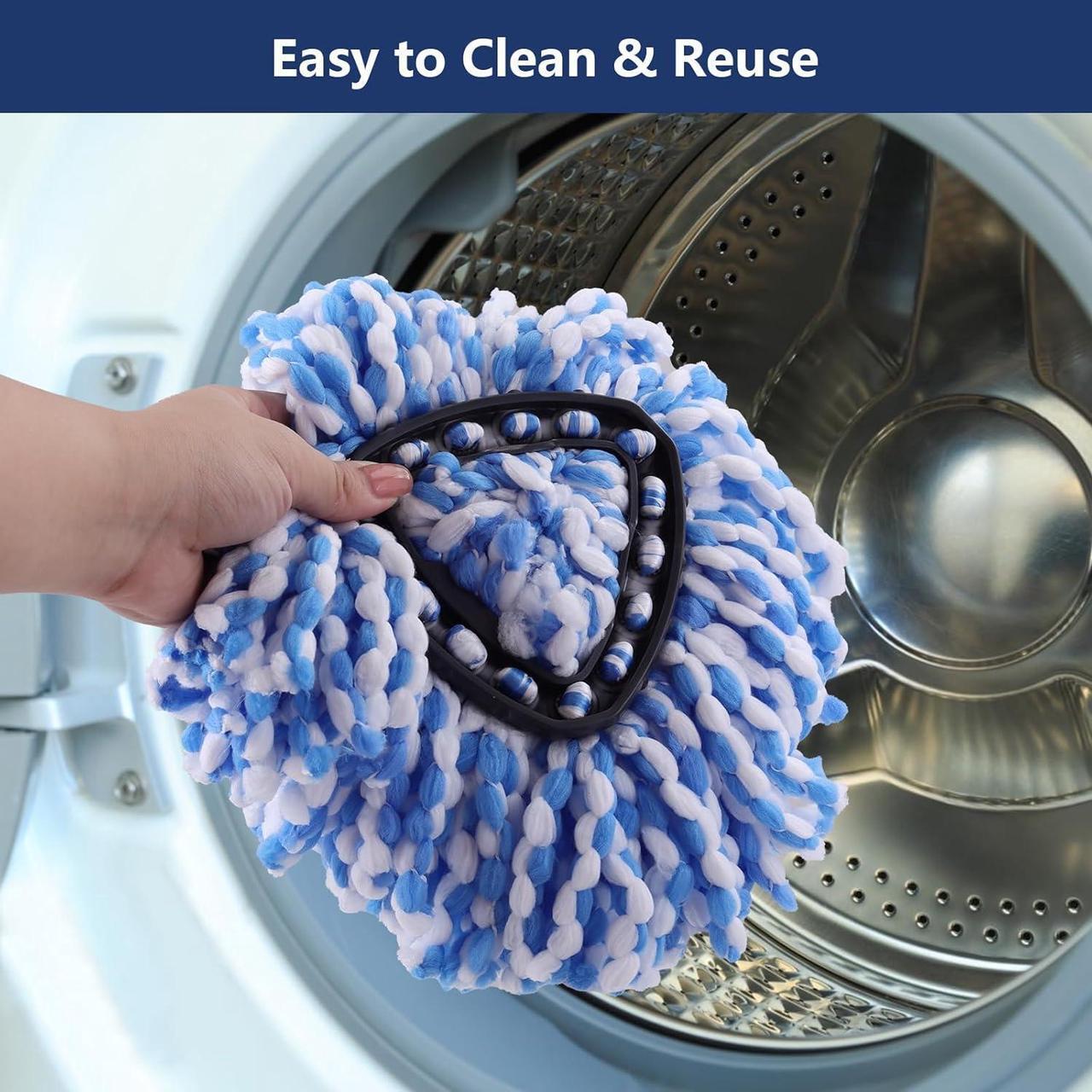Alt view image 6 of 7 - 4 Pack Mop Replace Head with 1 Mop Base Compatible with O Cedar 2 Tank Spin Mop Refill and Bucket, Easy Cleaning Microfiber Spin Mop Replacement Head, Rotating Mop Head Replacement for Floor Cleaning