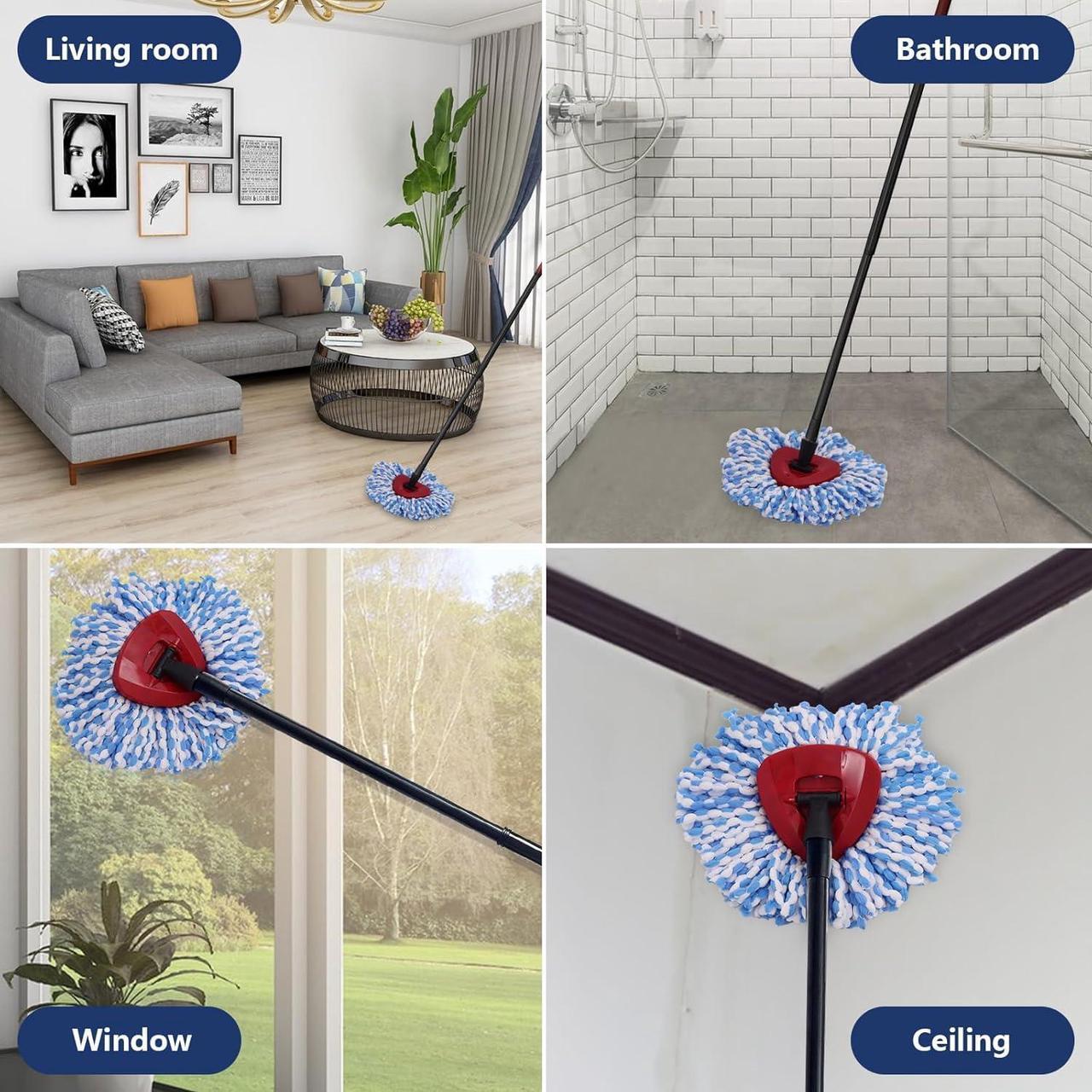 Alt view image 7 of 7 - 4 Pack Mop Replace Head with 1 Mop Base Compatible with O Cedar 2 Tank Spin Mop Refill and Bucket, Easy Cleaning Microfiber Spin Mop Replacement Head, Rotating Mop Head Replacement for Floor Cleaning