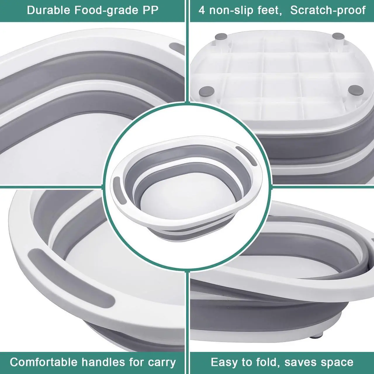 Alt view image 6 of 6 - Collapsible Wash Basin, 2 Pack 7.5L Dish Tub Sink Basin Folding Dish Pans for Kitchen Sink, 2-in-1 Dishpan + Cutting Board, Tub Washing Bin Bucket for Cleaning Prep Portable Sink Dish Basin Green+Gray